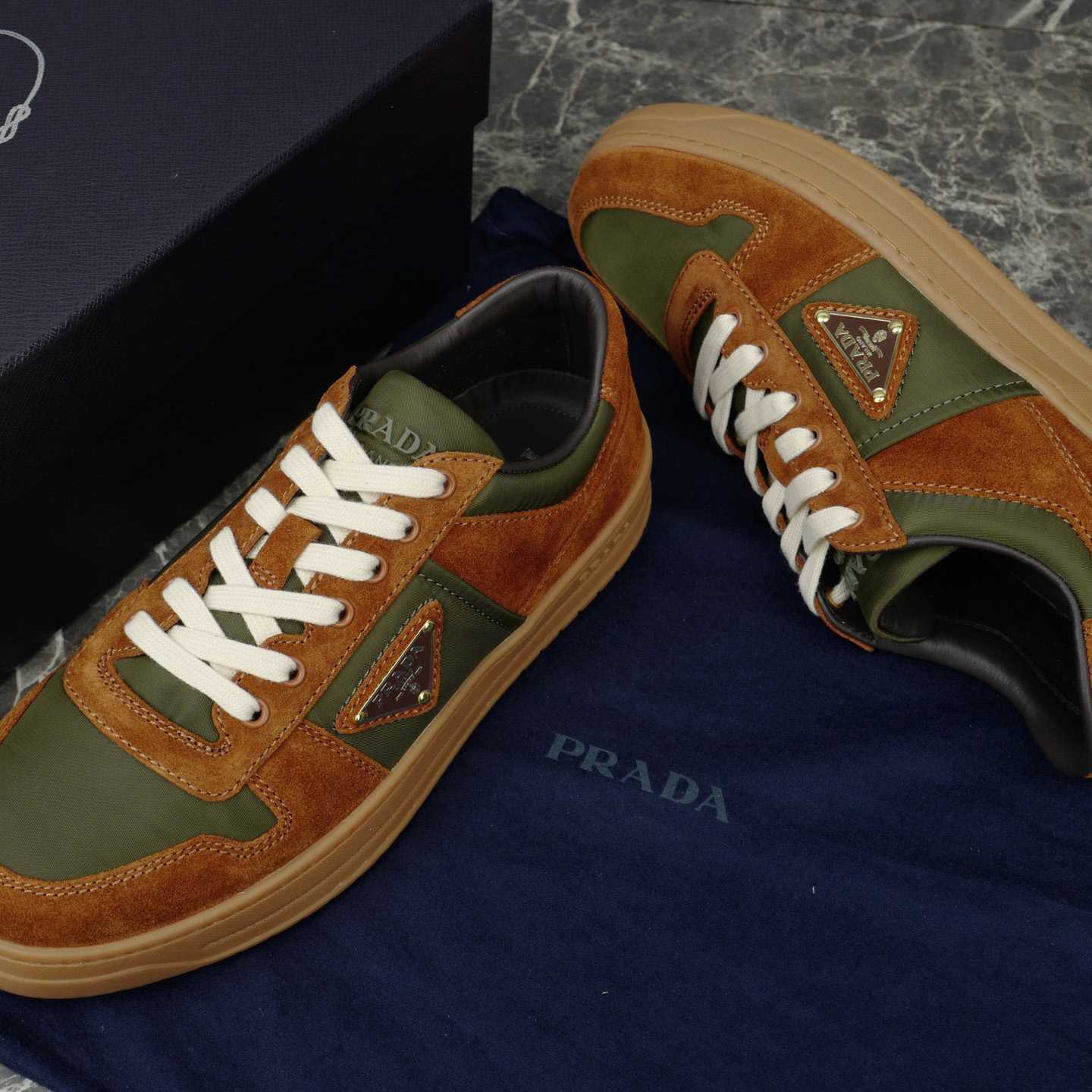 Prada Downtown Re-Nylon And Suede Sneakers - DopestKickz