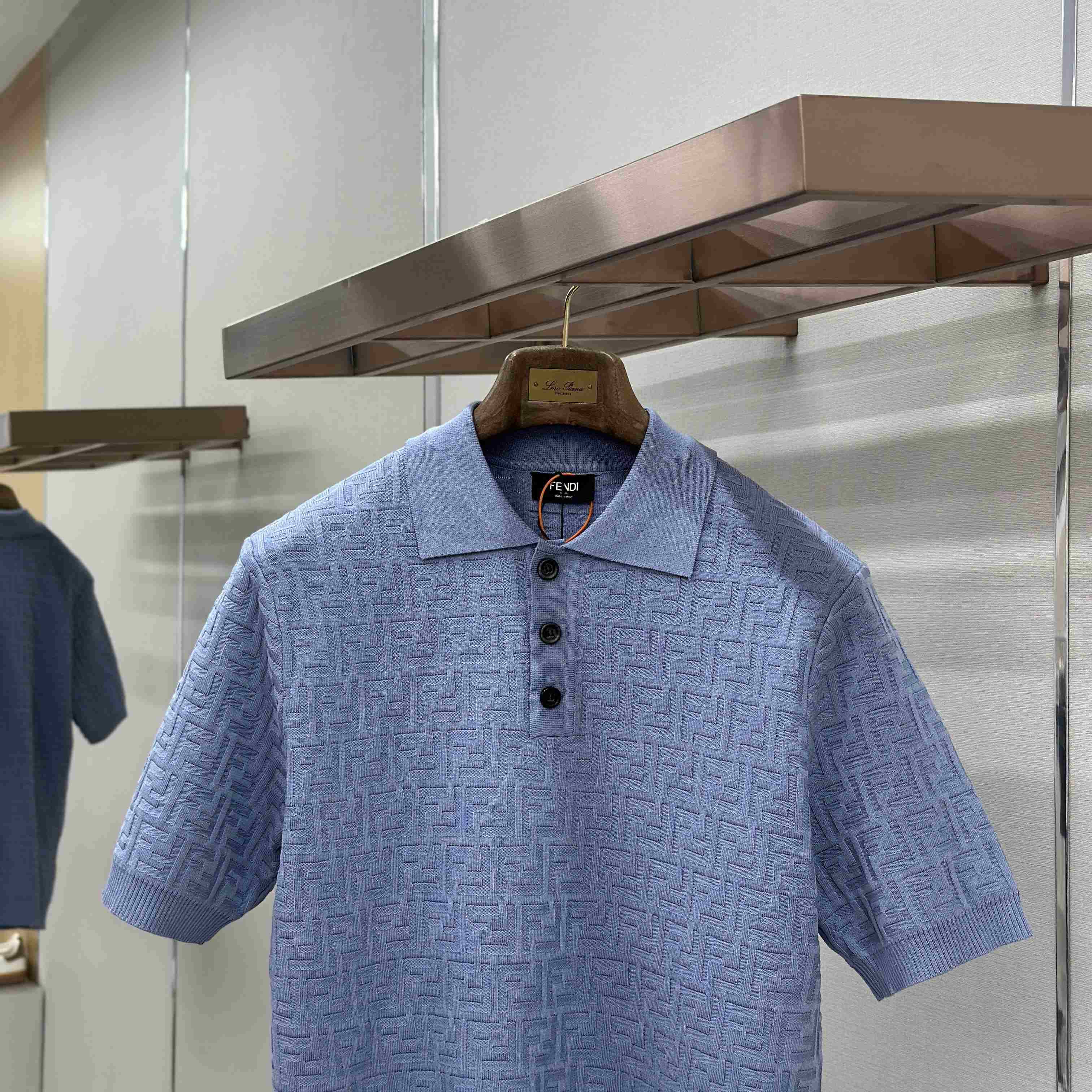 Fendi  Light Blue FF Cotton Polo Shirt - DopestKickz