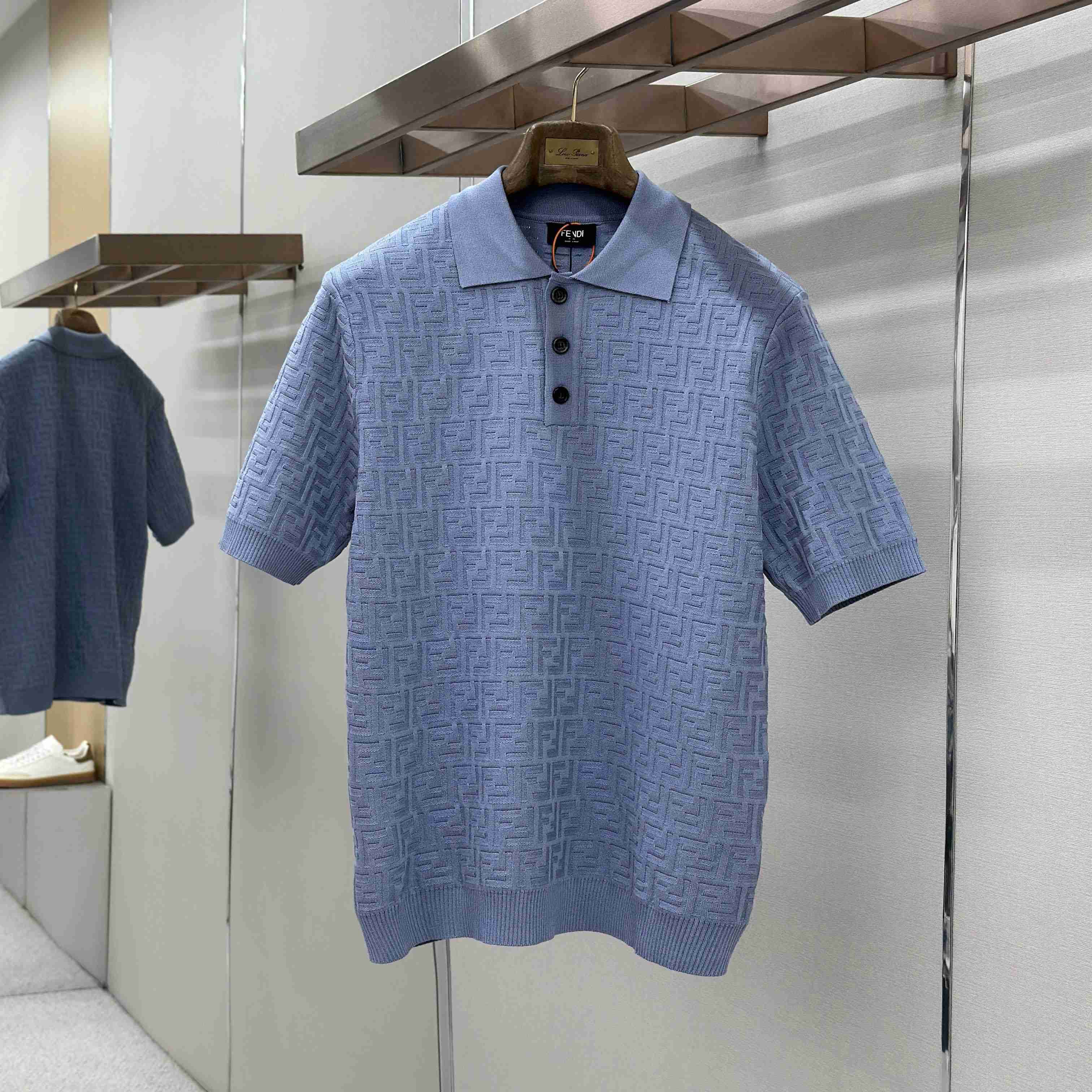 Fendi  Light Blue FF Cotton Polo Shirt - DopestKickz