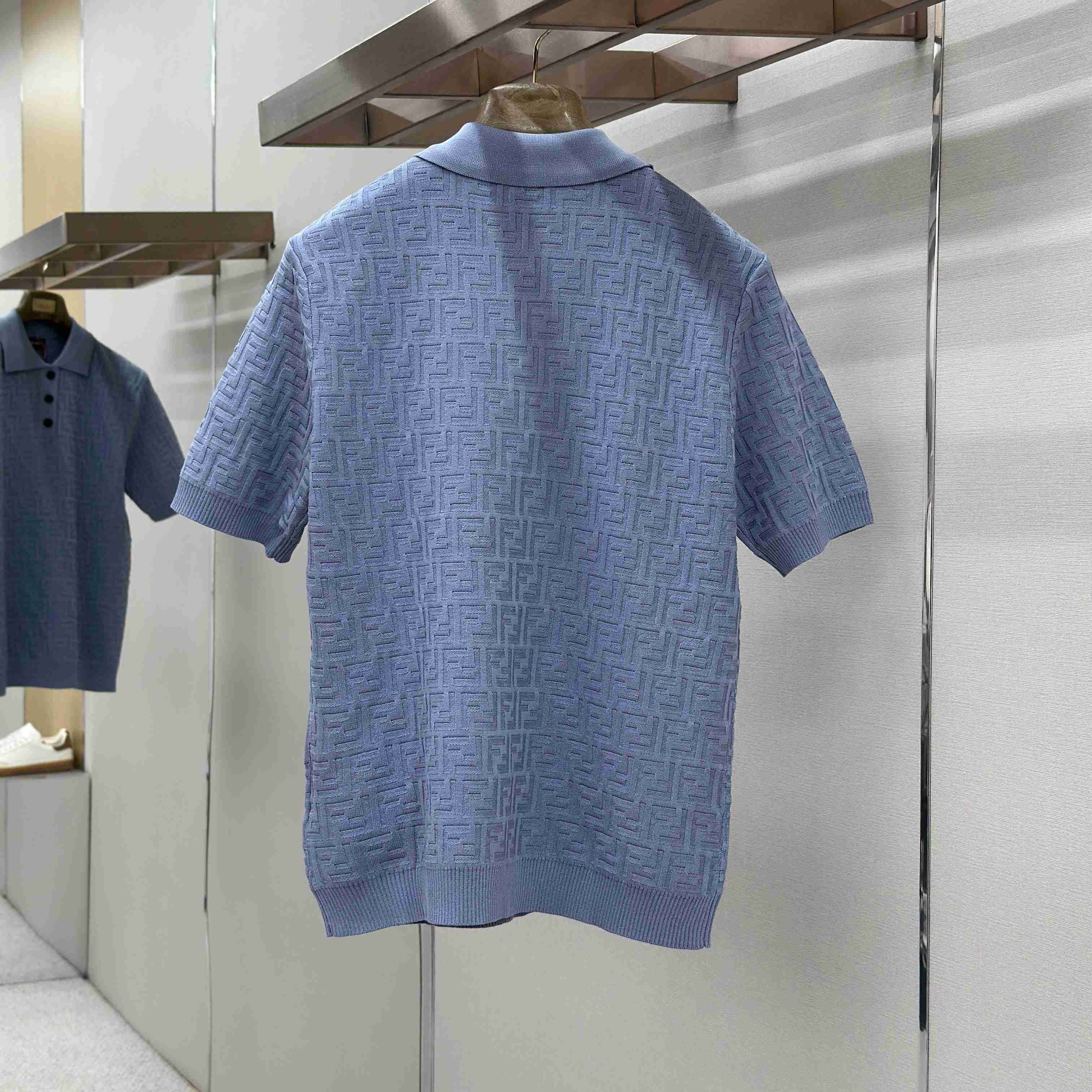 Fendi  Light Blue FF Cotton Polo Shirt - DopestKickz