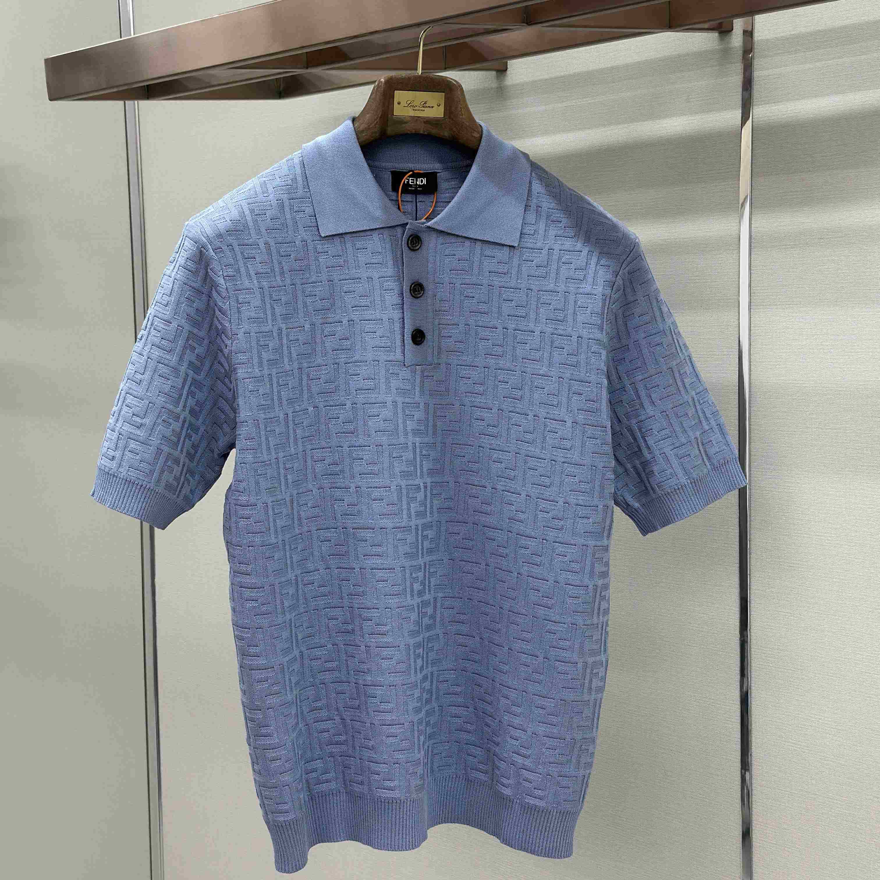Fendi  Light Blue FF Cotton Polo Shirt - DopestKickz