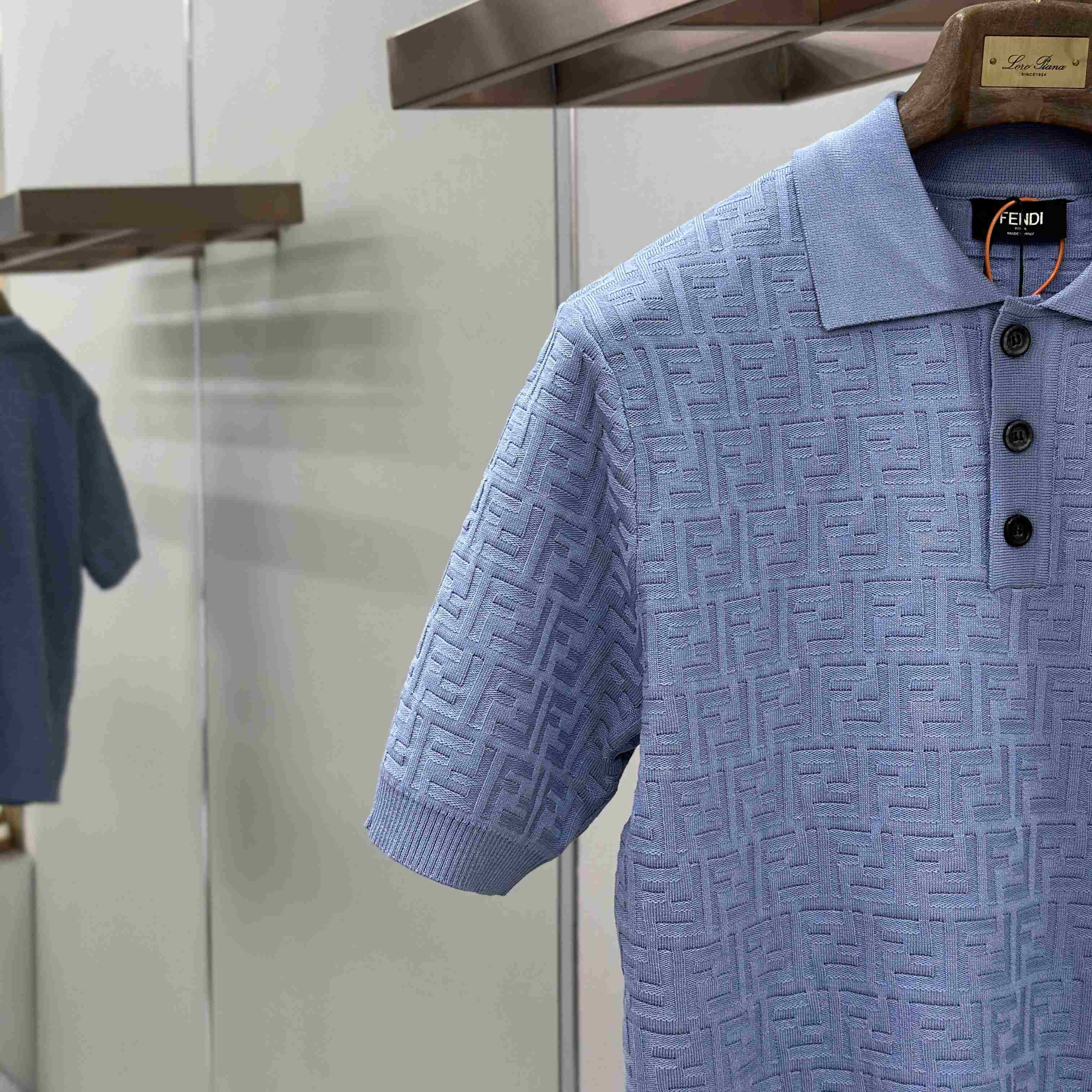 Fendi  Light Blue FF Cotton Polo Shirt - DopestKickz