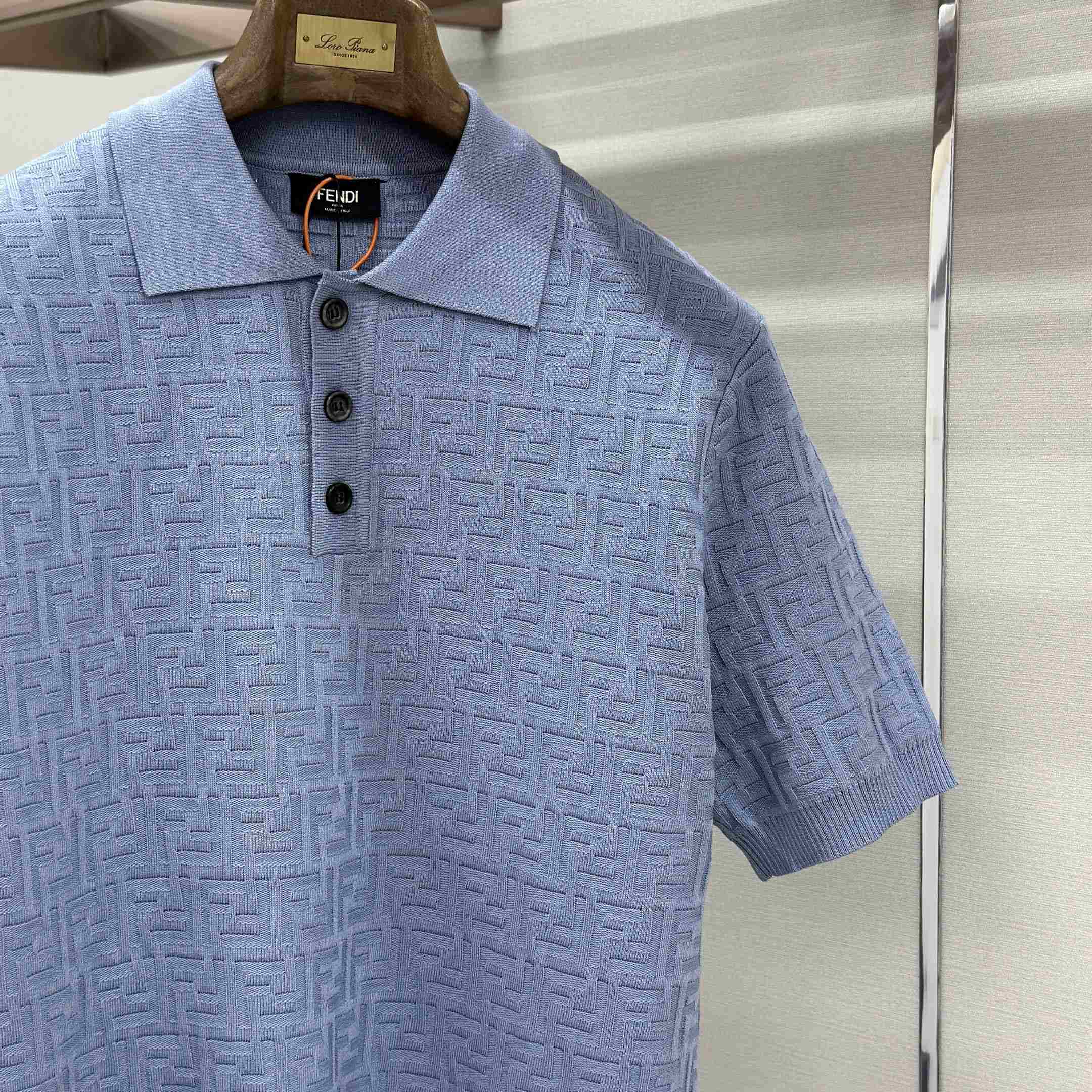 Fendi  Light Blue FF Cotton Polo Shirt - DopestKickz