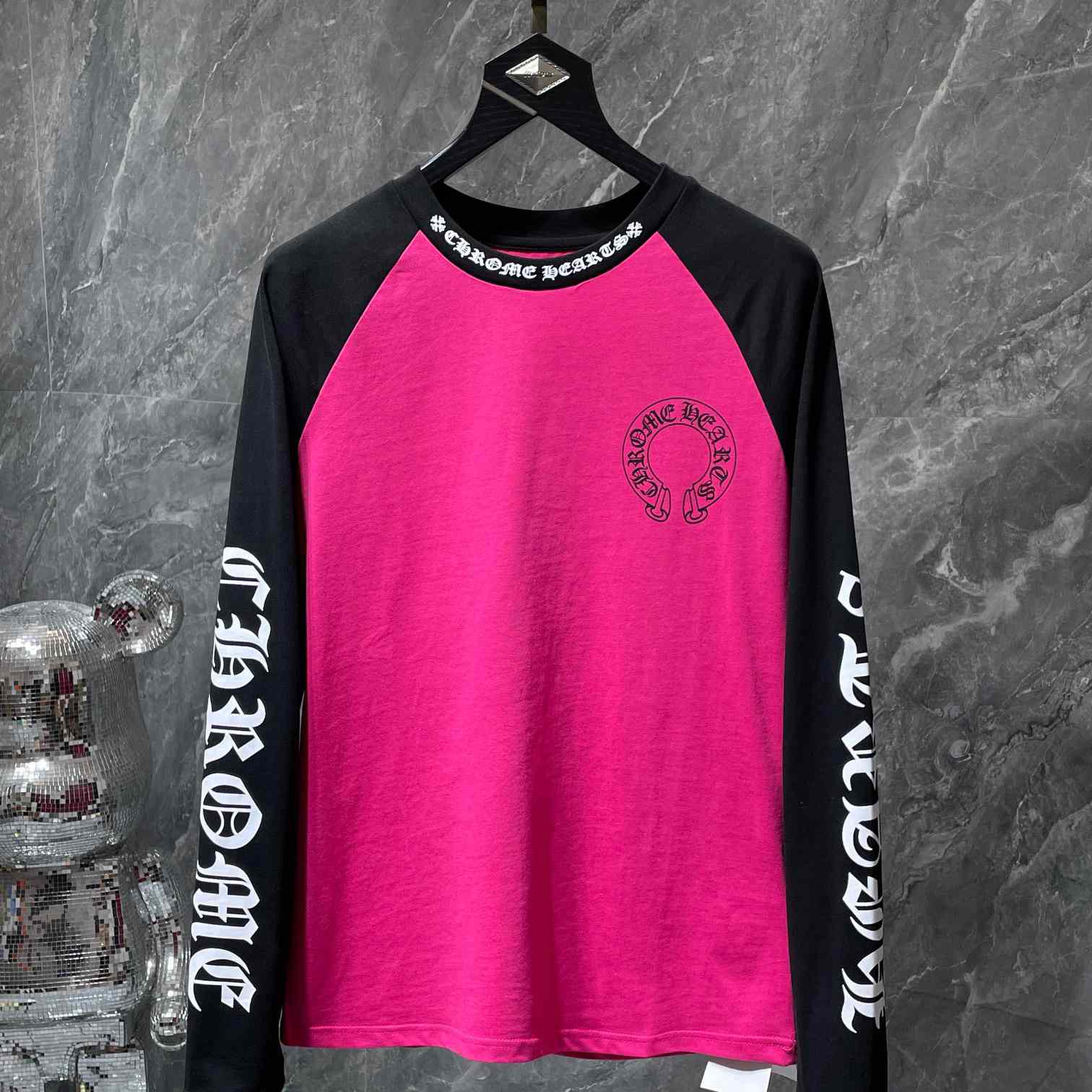 Chrome Hearts  Pink And Black Baseball Tee - DopestKickz