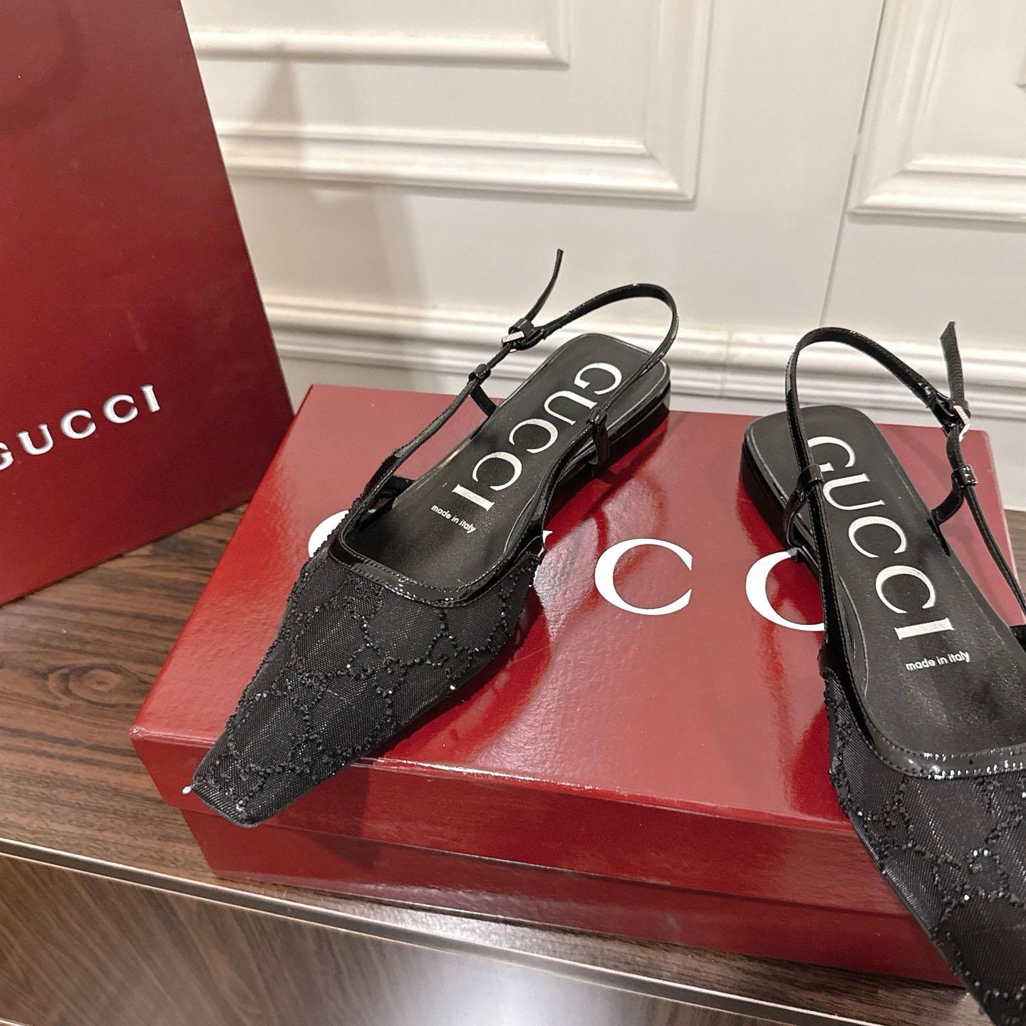 Gucci Suede Mesh Crystal GG Monogram Slingback Ballet Flats - DopestKickz