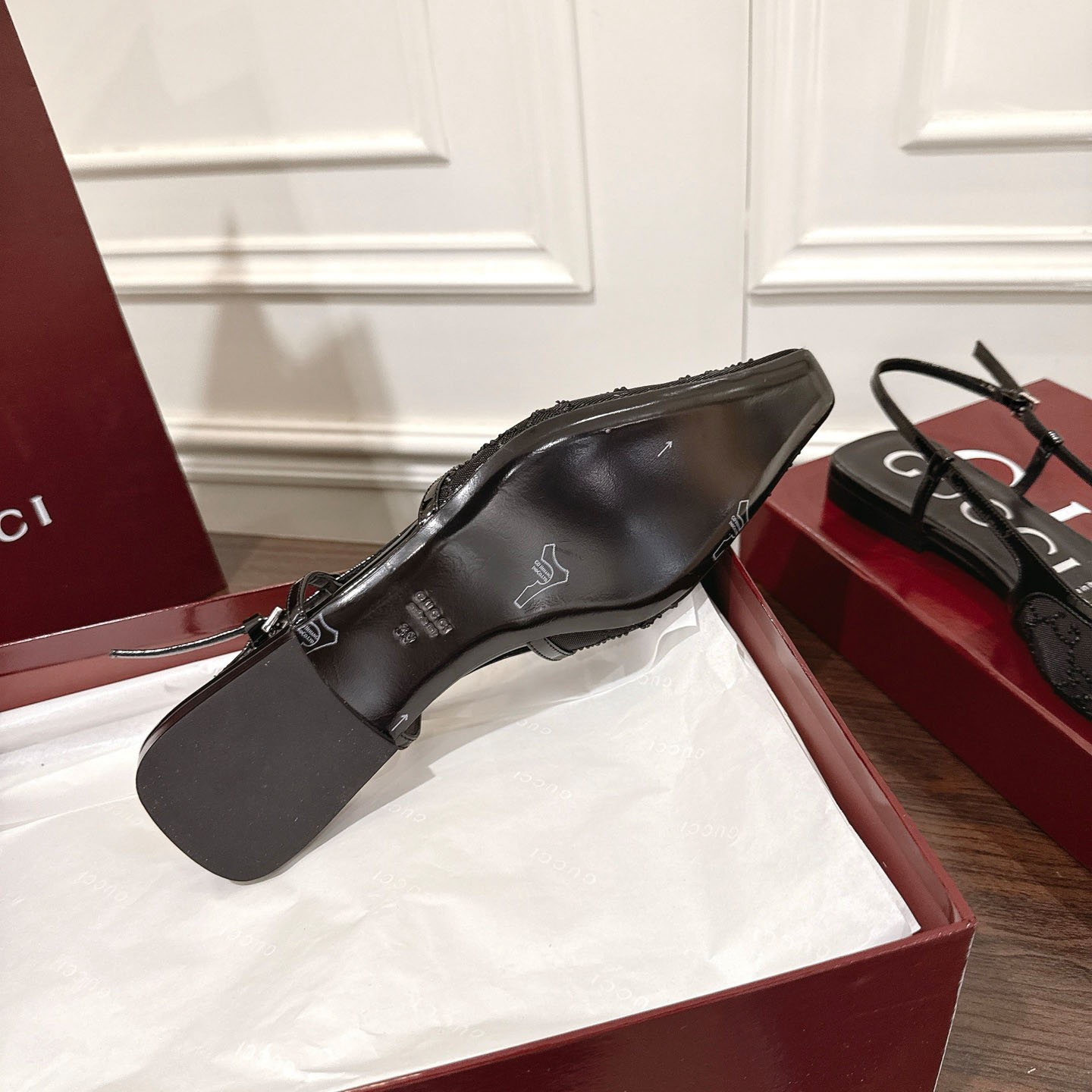 Gucci Suede Mesh Crystal GG Monogram Slingback Ballet Flats - DopestKickz