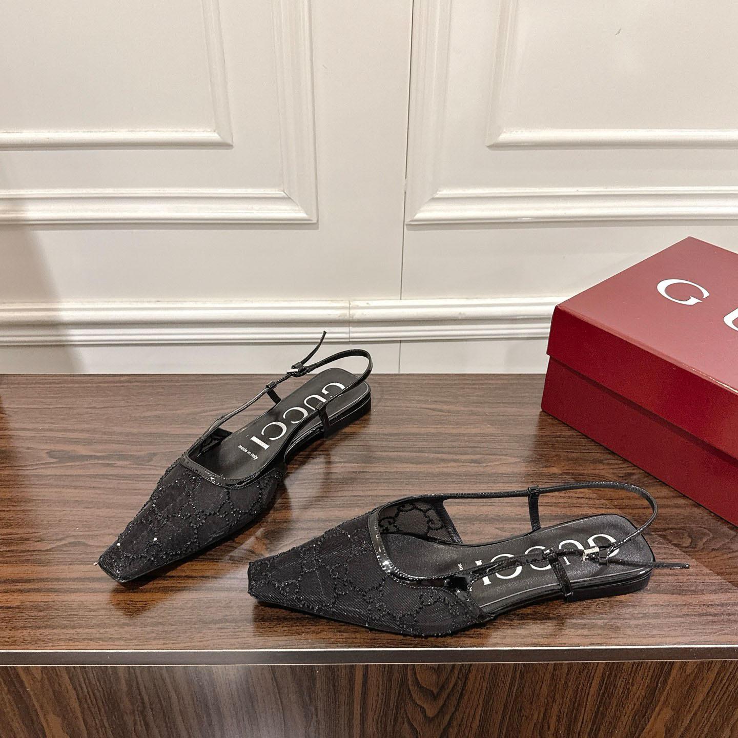 Gucci Suede Mesh Crystal GG Monogram Slingback Ballet Flats - DopestKickz