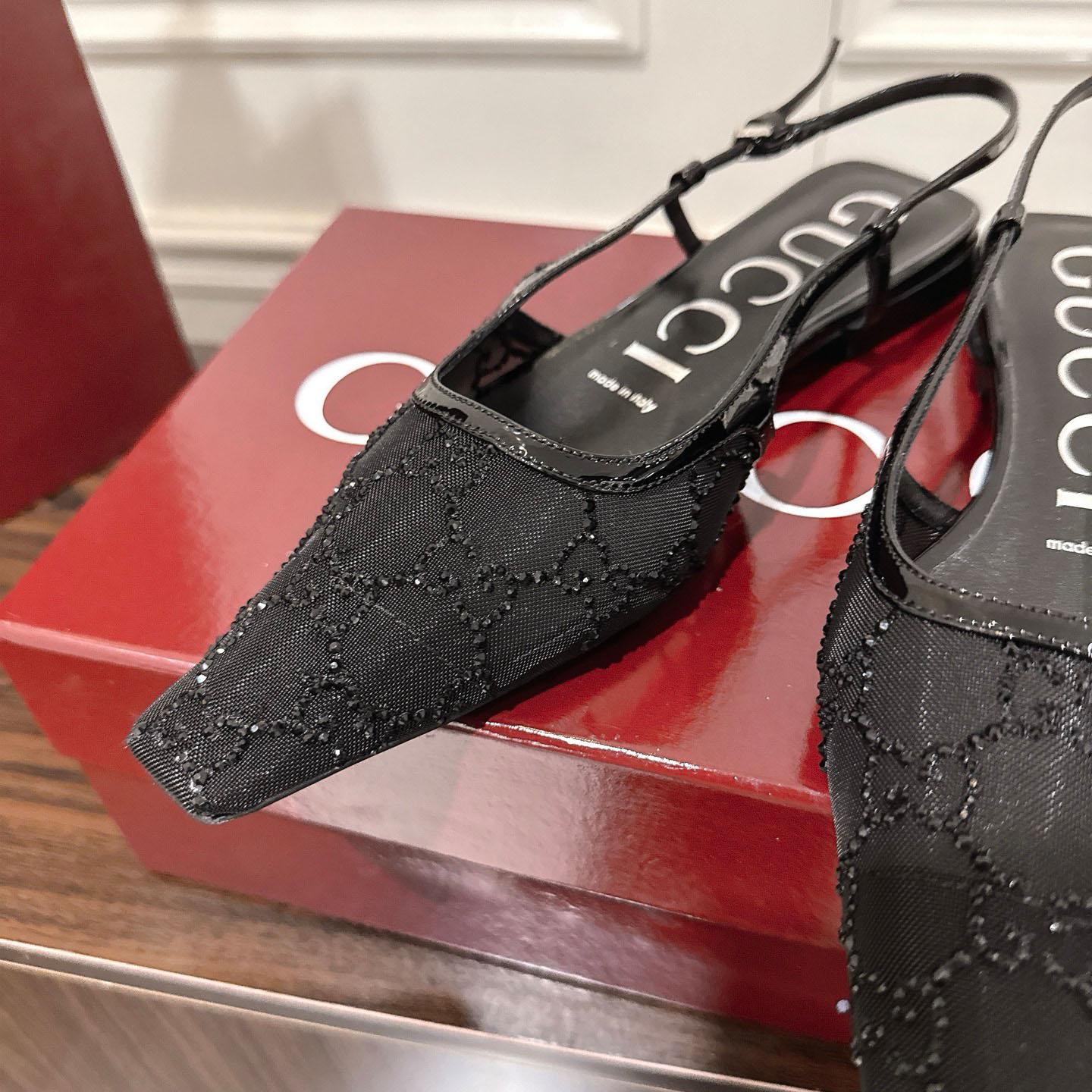 Gucci Suede Mesh Crystal GG Monogram Slingback Ballet Flats - DopestKickz