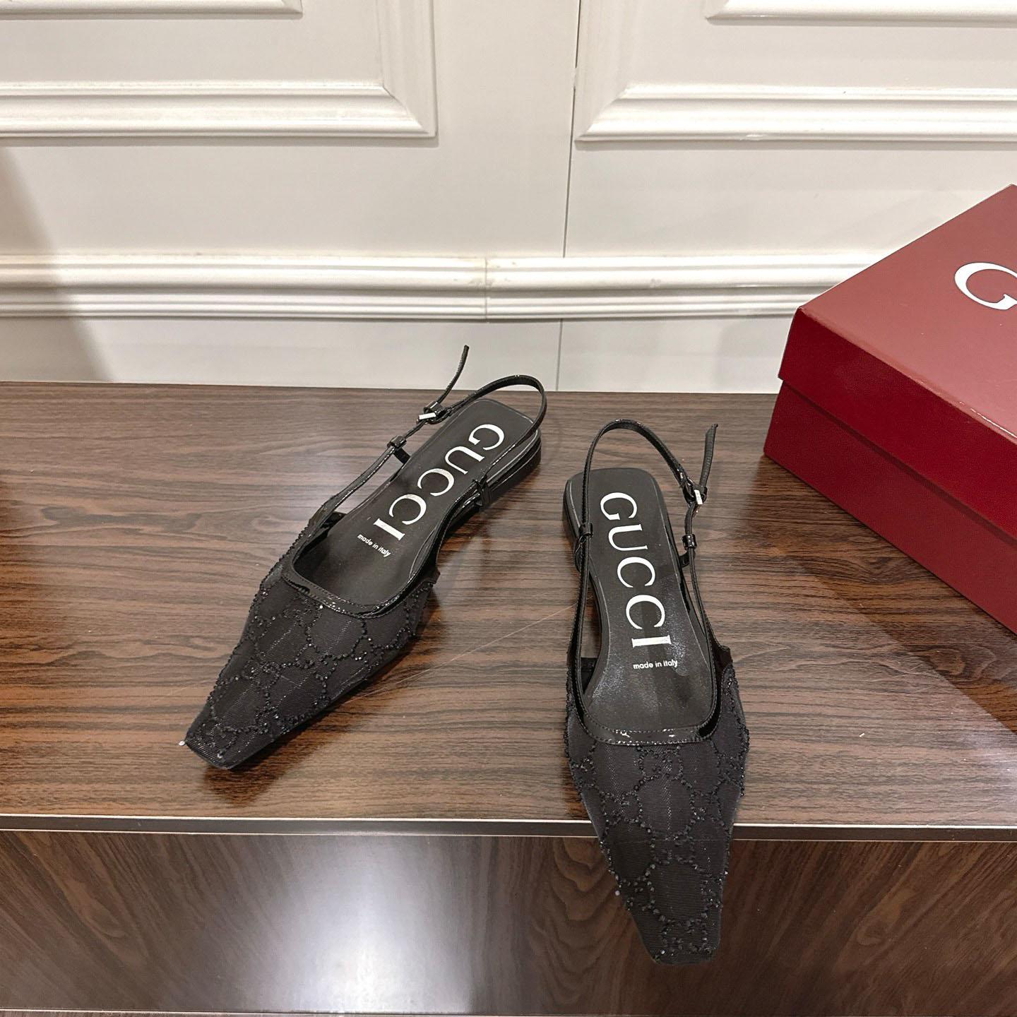 Gucci Suede Mesh Crystal GG Monogram Slingback Ballet Flats - DopestKickz