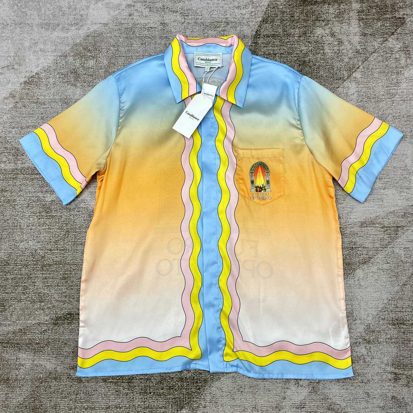 Casablanca Cuban Collar Short-Sleeve Shirt 'White/Yellow' CA3308 - DopestKickz