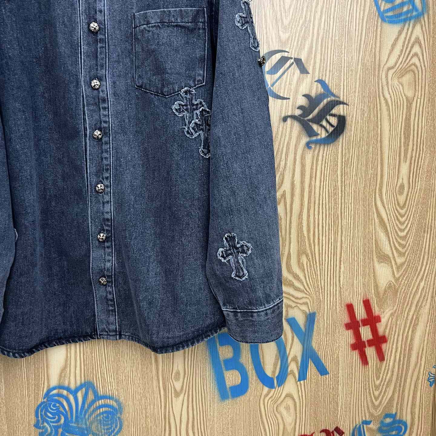 Chrome Hearts  Cross Patch Denim Long Sleeve Shirt - DopestKickz