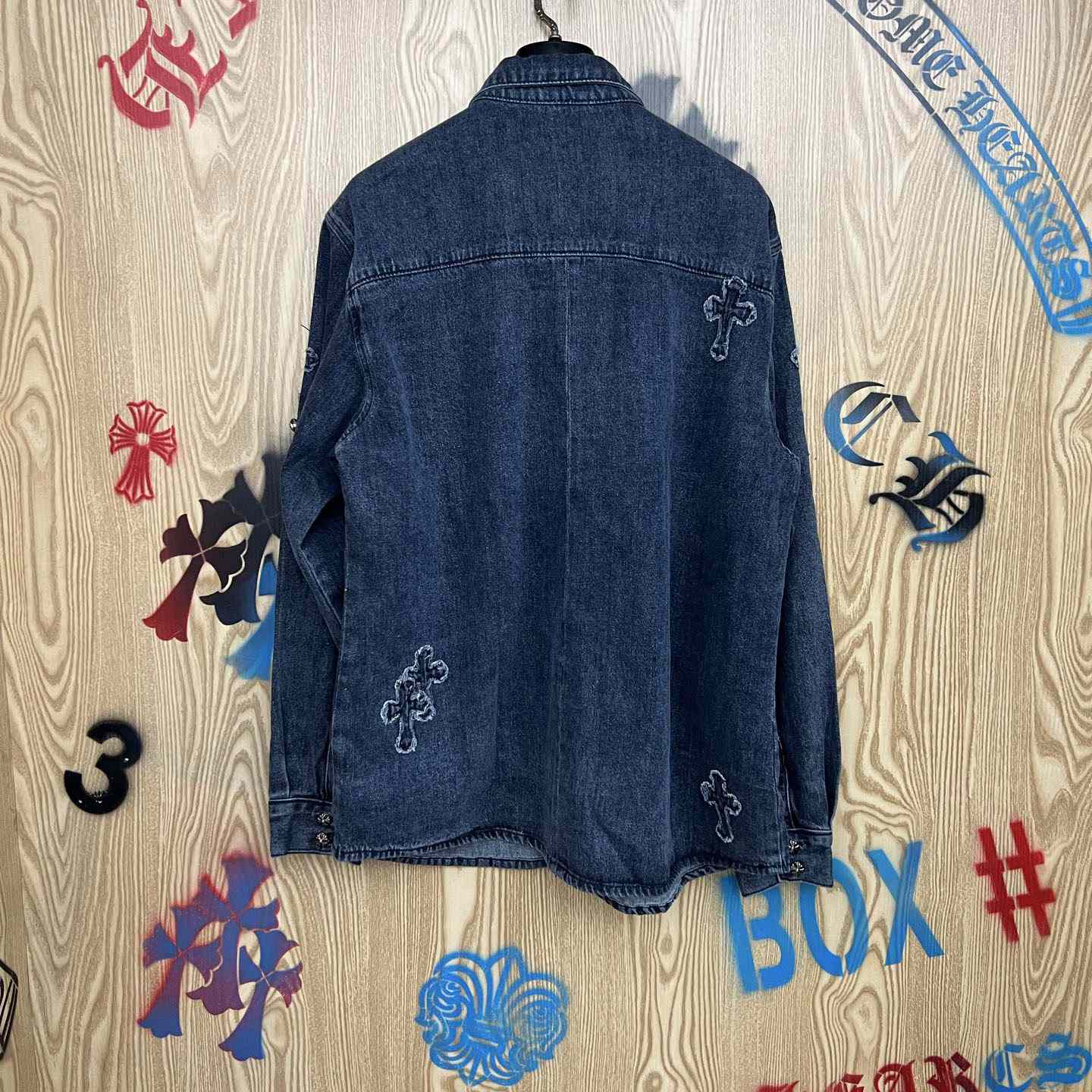 Chrome Hearts  Cross Patch Denim Long Sleeve Shirt - DopestKickz