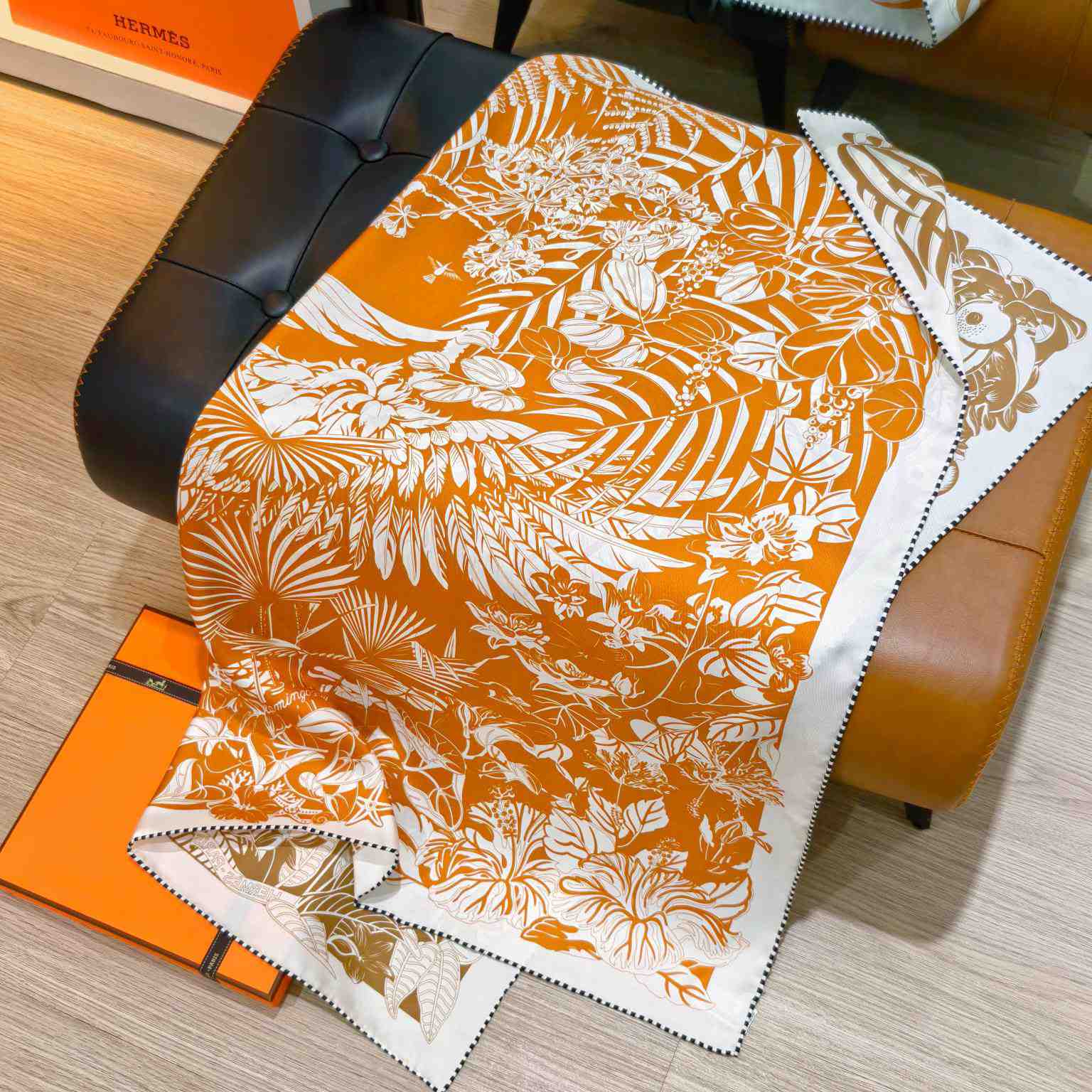 Hermes Flamingo Party Tattoo Double Face Scarf 90 - DopestKickz
