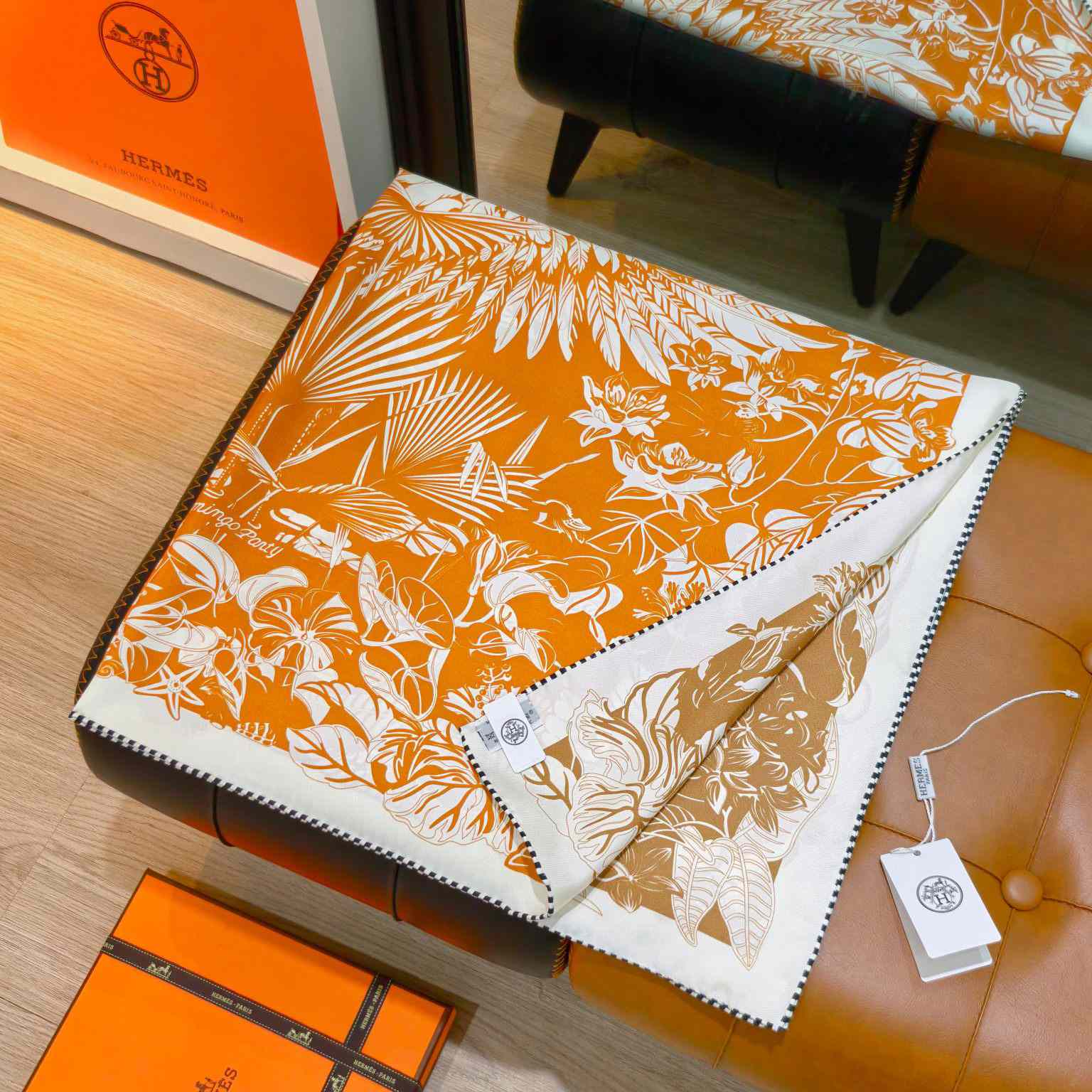 Hermes Flamingo Party Tattoo Double Face Scarf 90 - DopestKickz