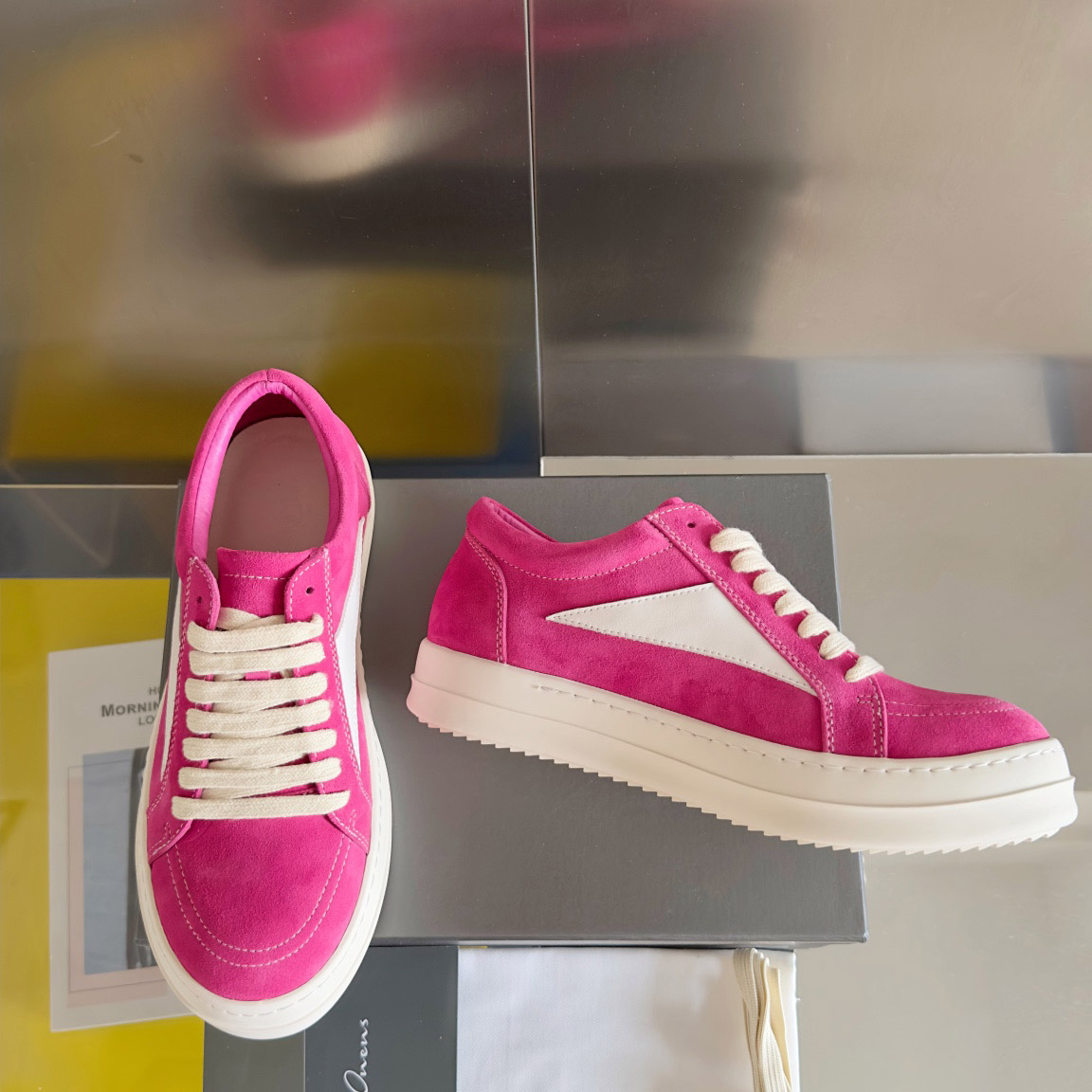 Rick Owens Wmns EDFU Suede Leather Vintage Low 'Hot Pink' - DopestKickz