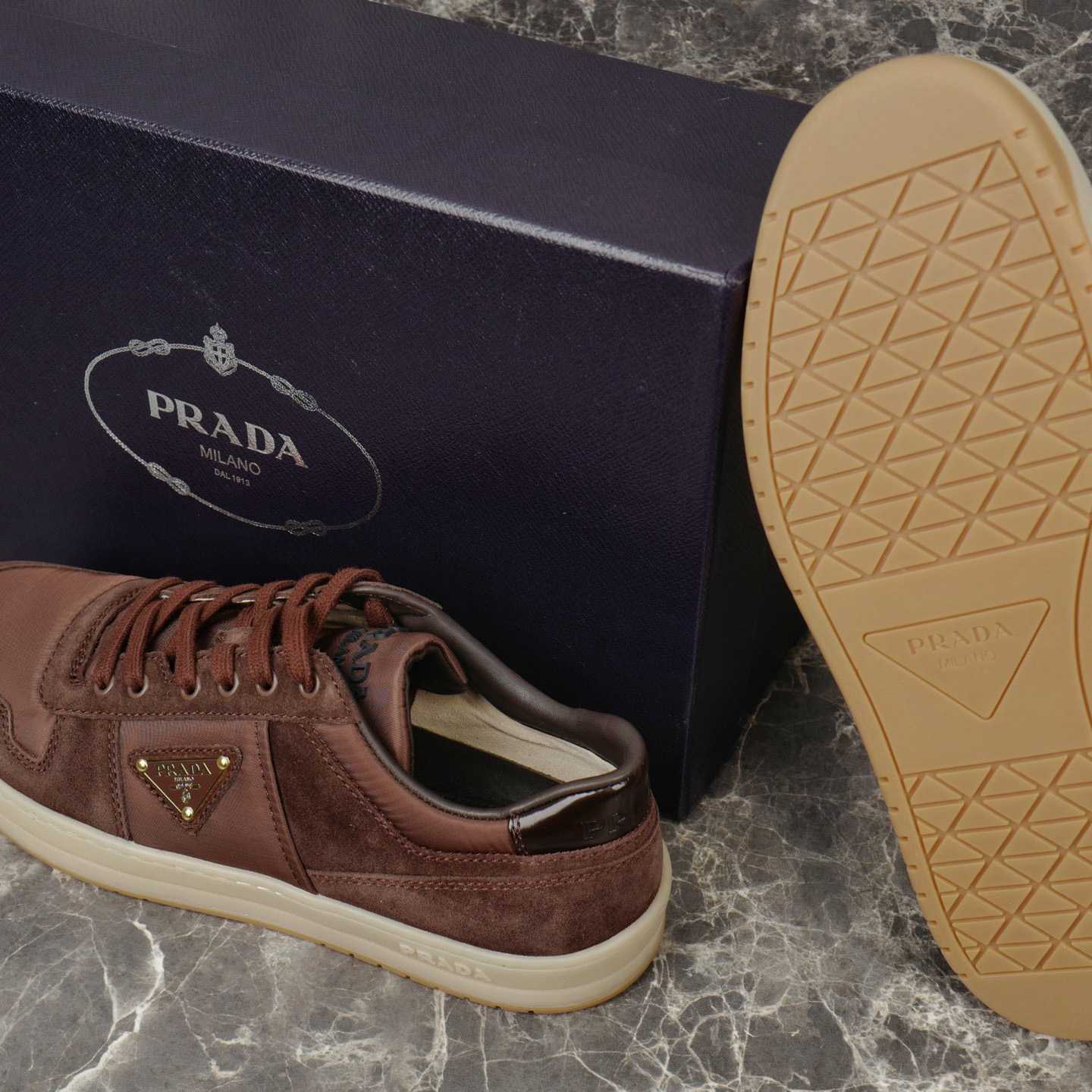 Prada Downtown Re-Nylon And Suede Sneakers - DopestKickz