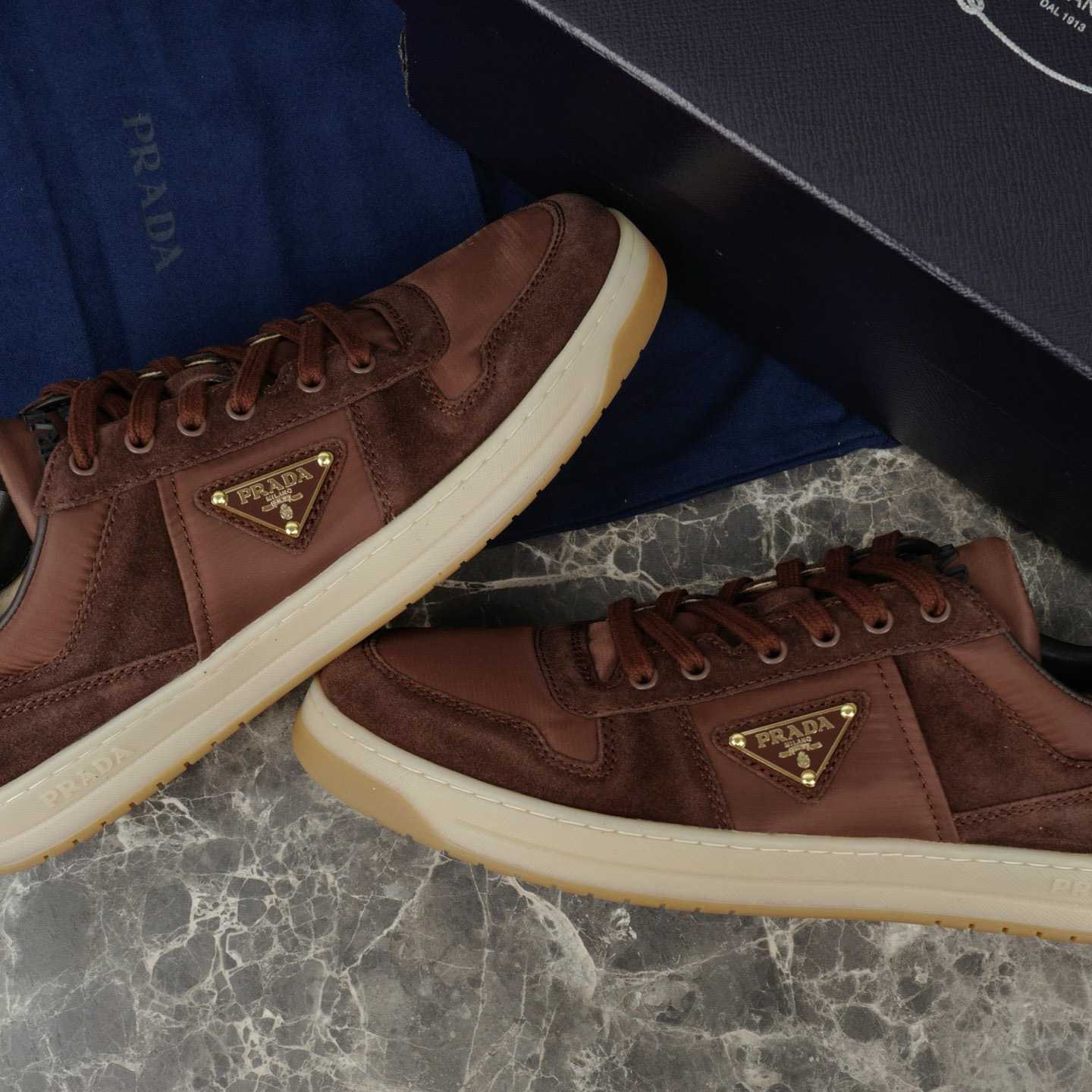 Prada Downtown Re-Nylon And Suede Sneakers - DopestKickz