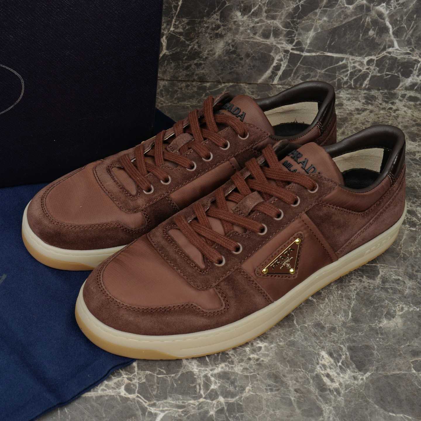 Prada Downtown Re-Nylon And Suede Sneakers - DopestKickz