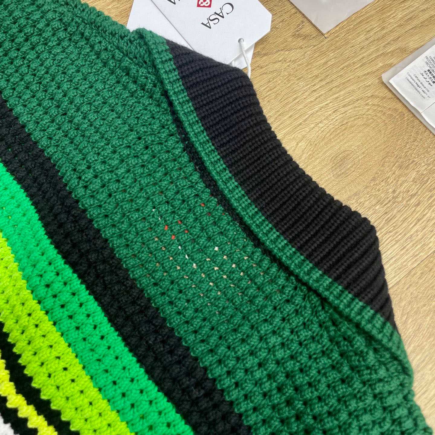 Casablanca Black & Green Striped Short Sleeve Crochet Shirt  Z6045 - DopestKickz