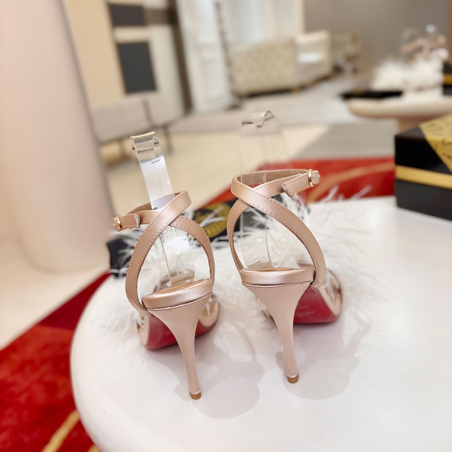 Christian Louboutin Miss Z Poupi 100 mm Strappy Sandals Crepe Satin Blush - DopestKickz