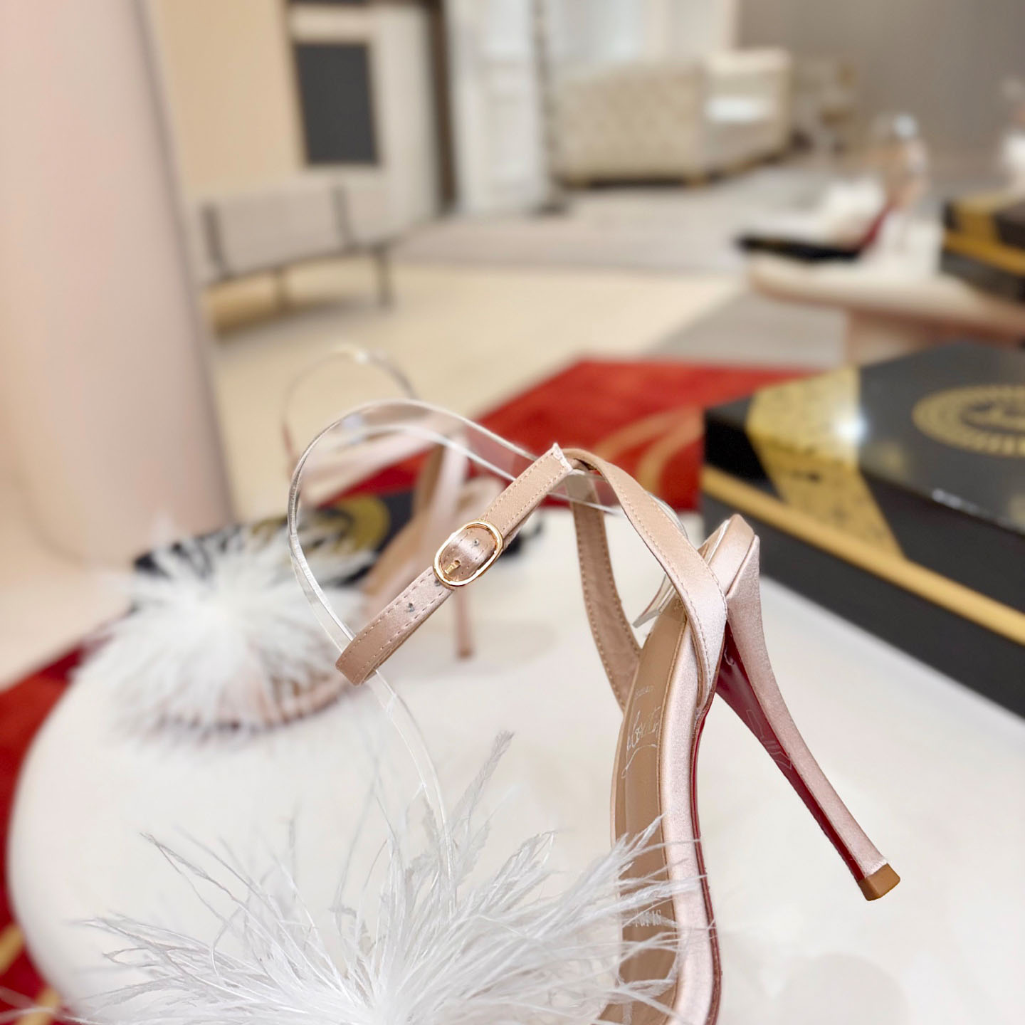 Christian Louboutin Miss Z Poupi 100 mm Strappy Sandals Crepe Satin Blush - DopestKickz
