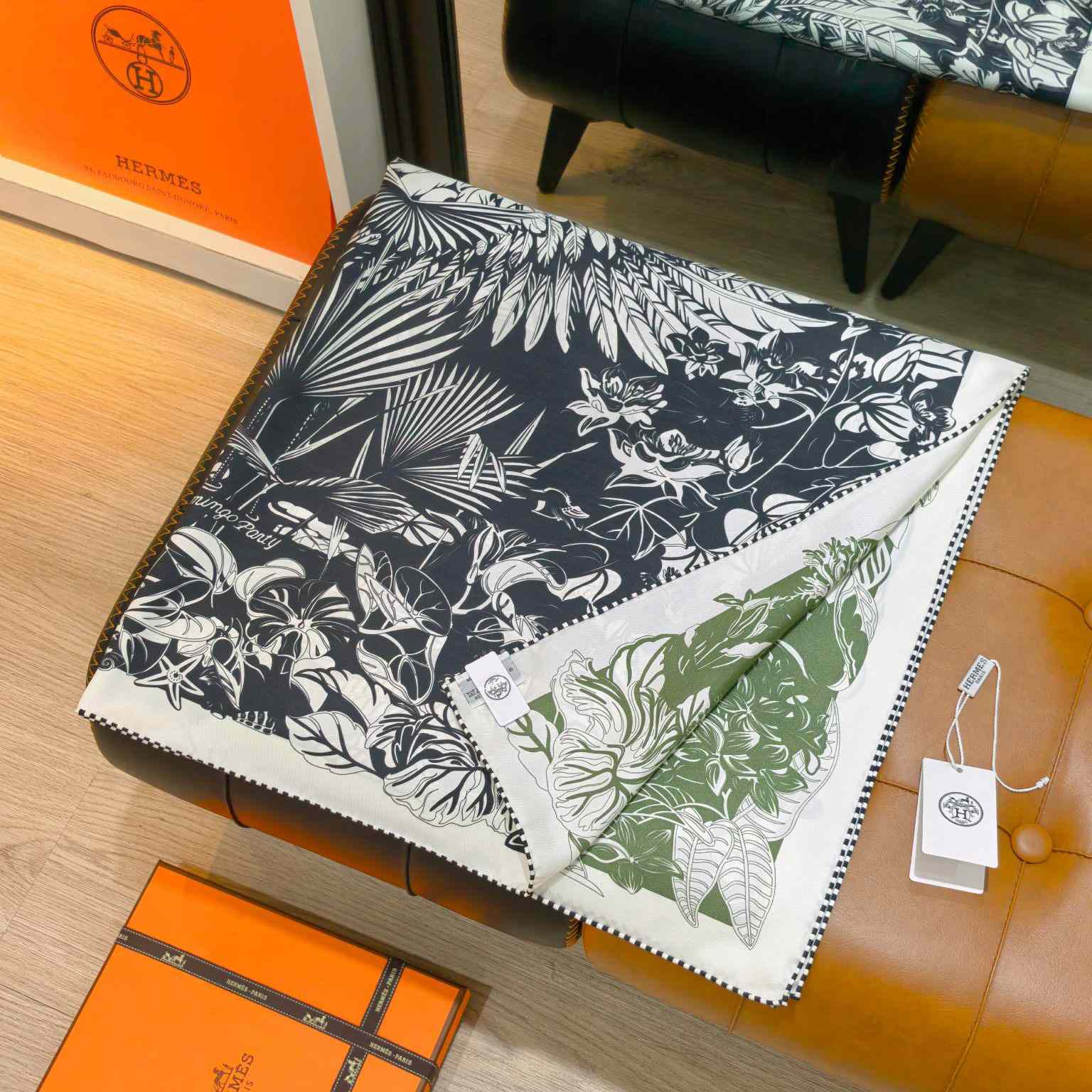 Hermes Flamingo Party Tattoo Double Face Scarf 90 - DopestKickz