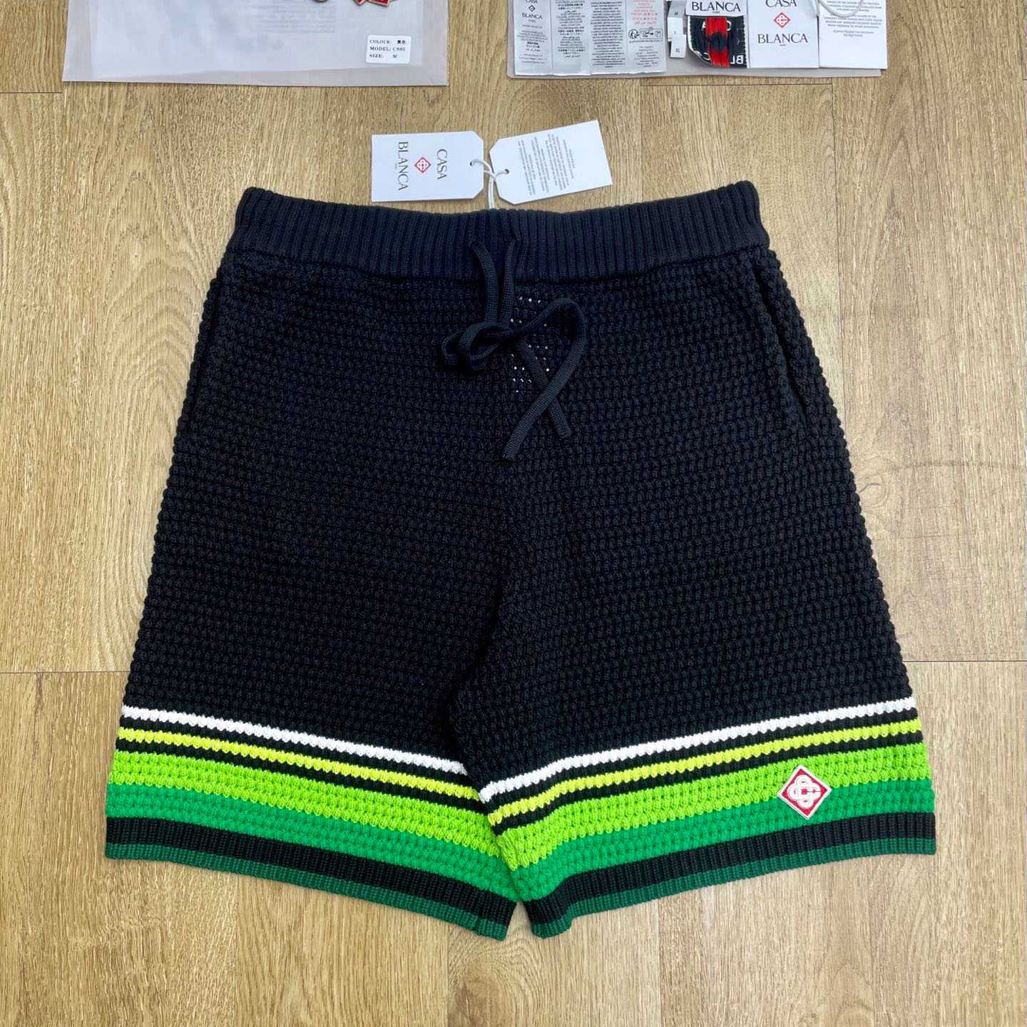 Casablanca Black & Green Striped Crochet Shorts  Z6046 - DopestKickz