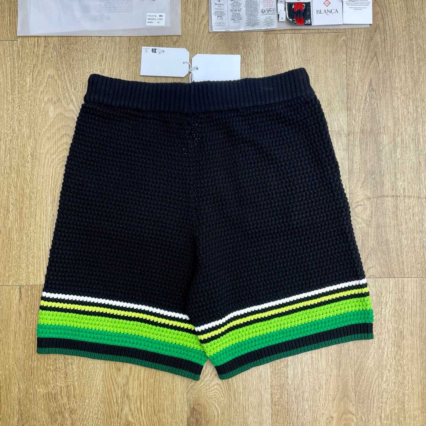 Casablanca Black & Green Striped Crochet Shorts  Z6046 - DopestKickz