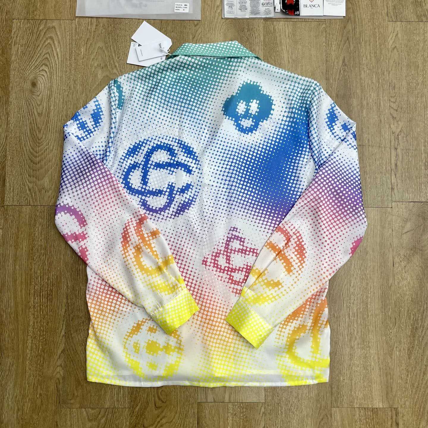 Casablanca Multicolor Halftone Logo Long Sleeve Silk Shirt CA3574 - DopestKickz