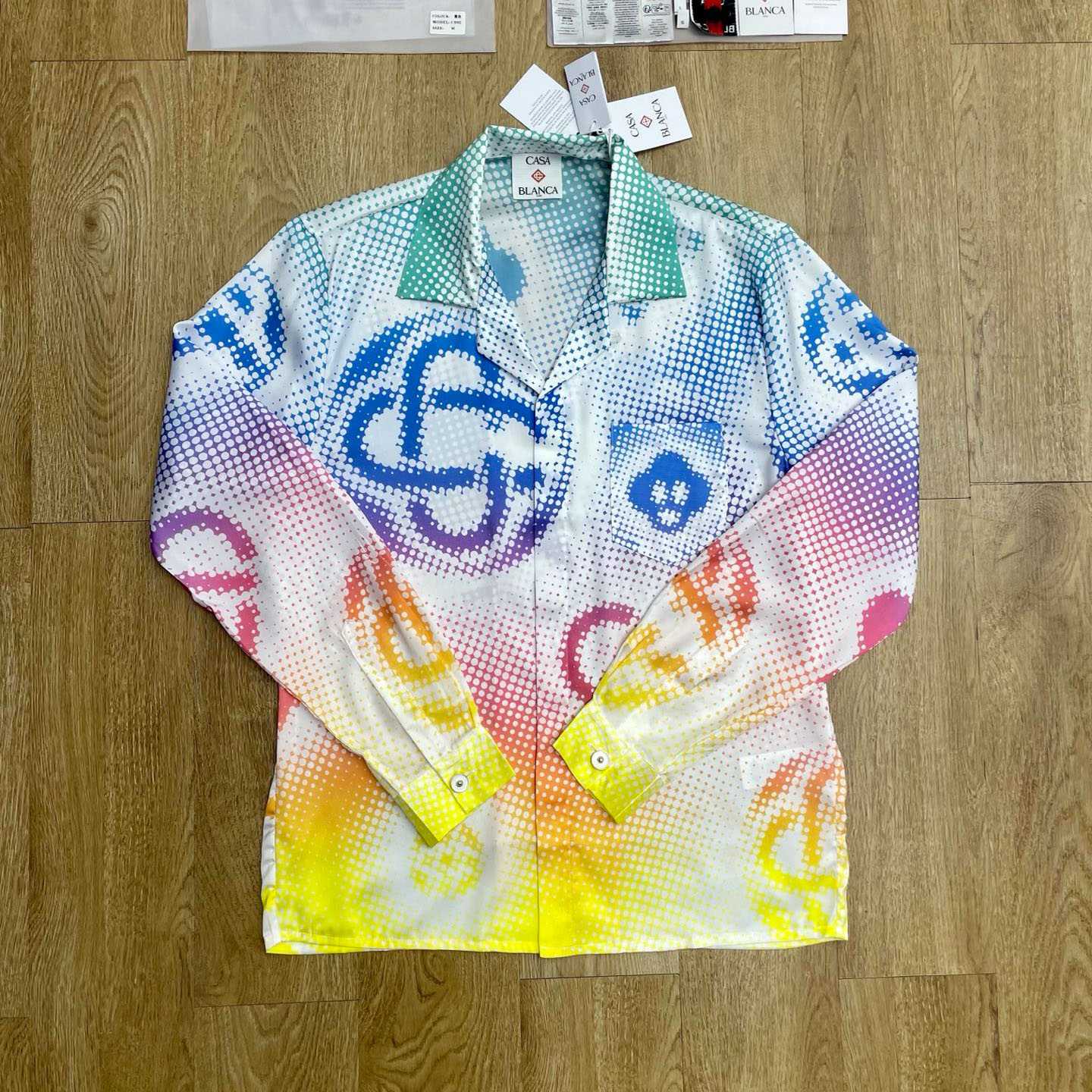 Casablanca Multicolor Halftone Logo Long Sleeve Silk Shirt CA3574 - DopestKickz