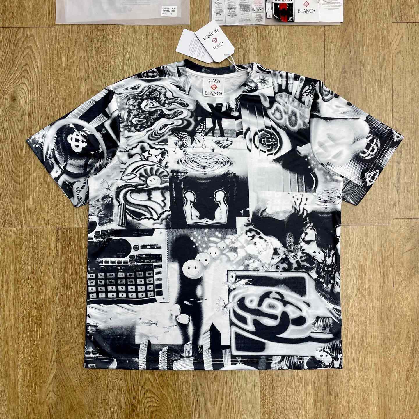 Casablanca Rave Collage Short Sleeve Mesh T‑Shirt C1140 - DopestKickz