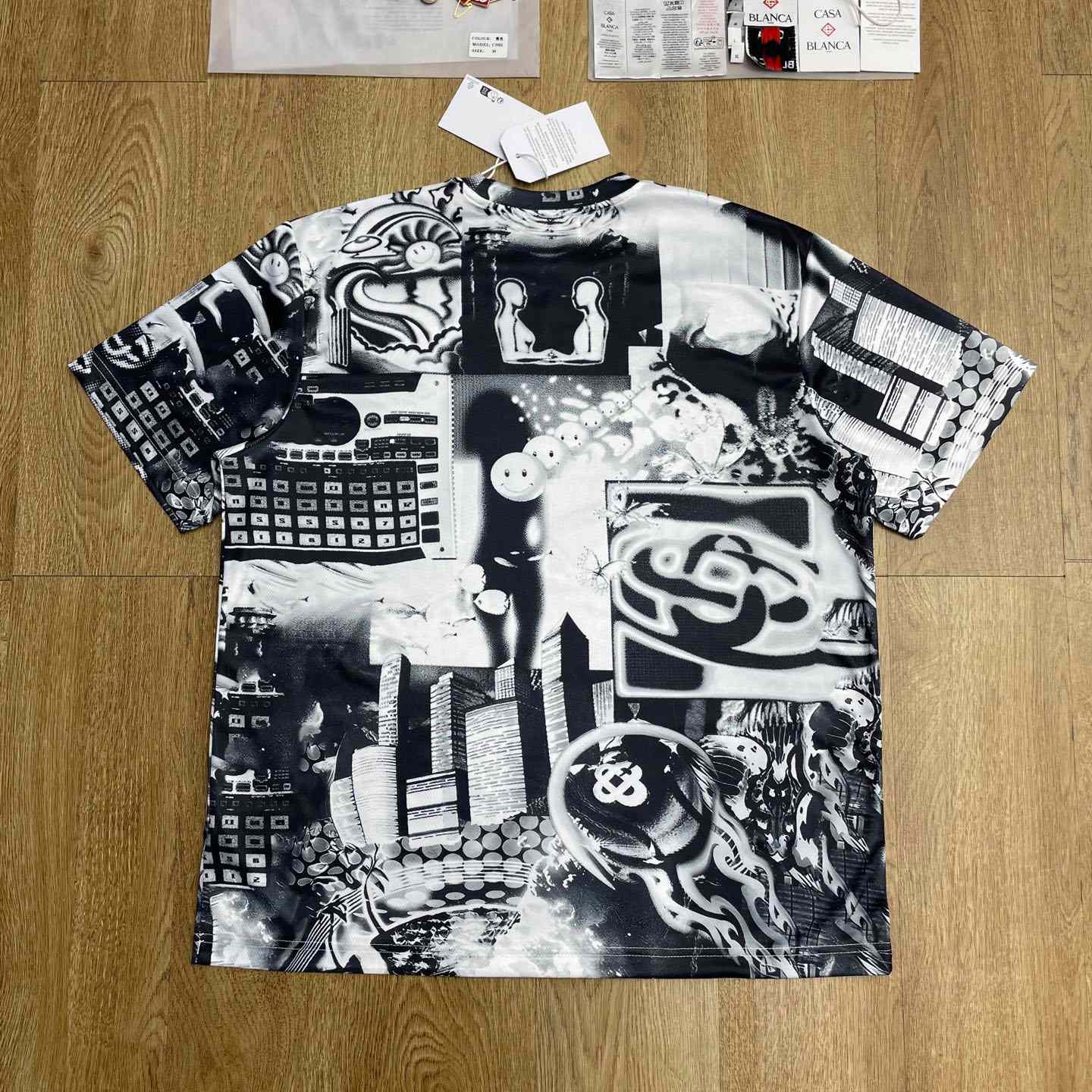 Casablanca Rave Collage Short Sleeve Mesh T‑Shirt C1140 - DopestKickz