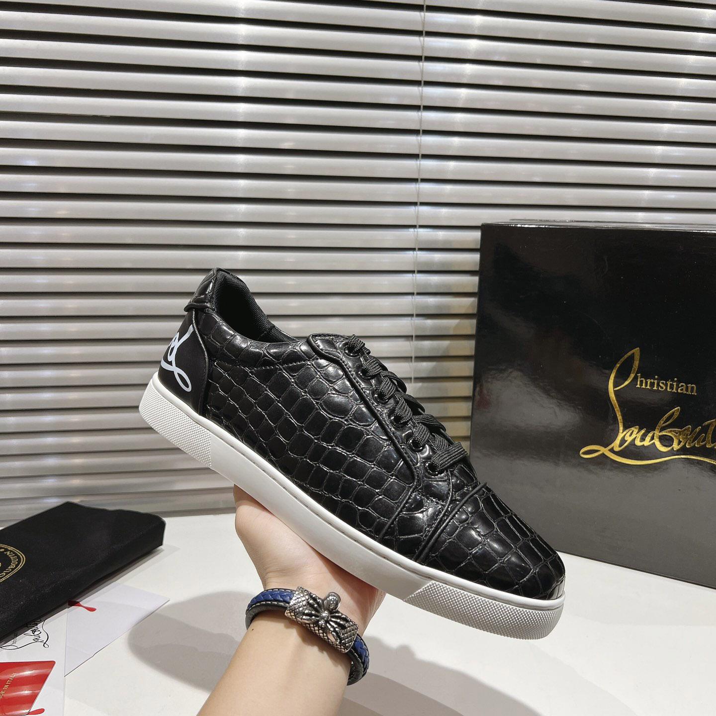 Christian Louboutin Fun Vieira Croc-Effect Leather Sneakers - DopestKickz