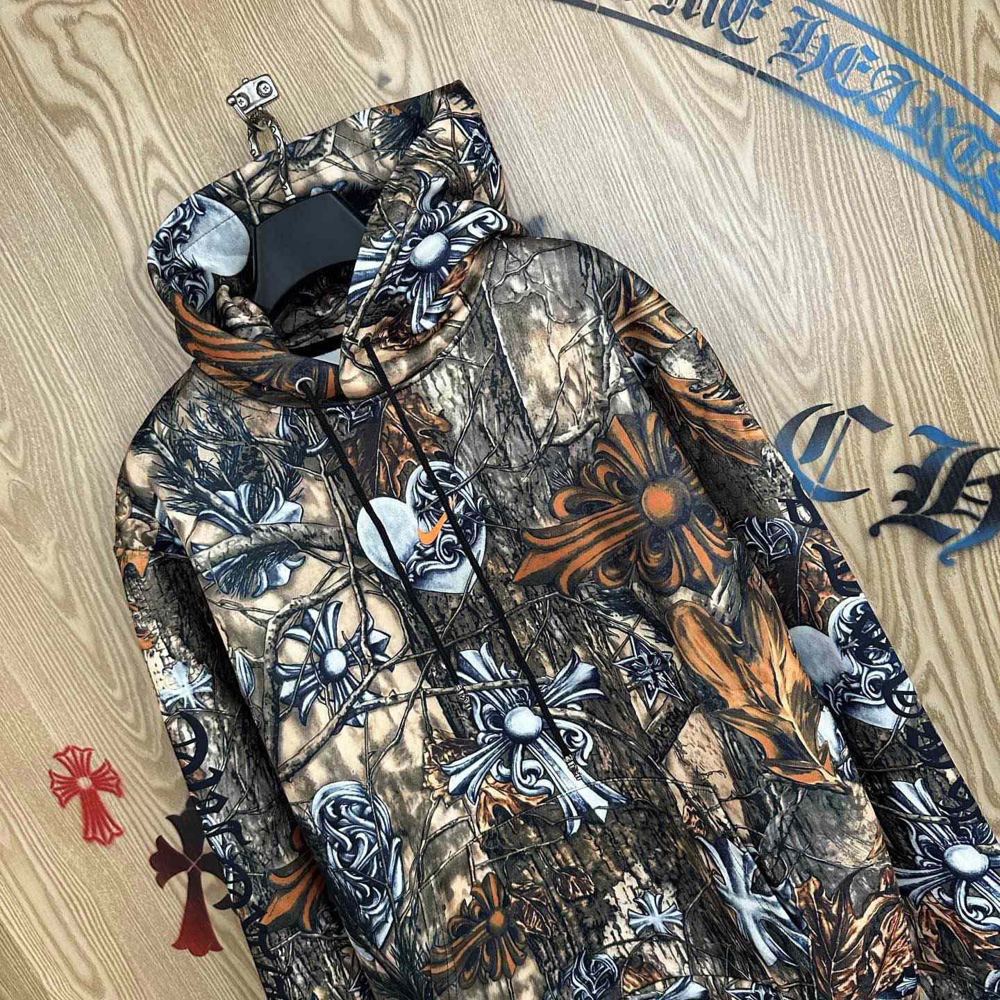 Chrome Hearts X NOCTA X Nike Cardinal Stock Fleece Hoodie 'Multi-Color/Safety Orange' - DopestKickz