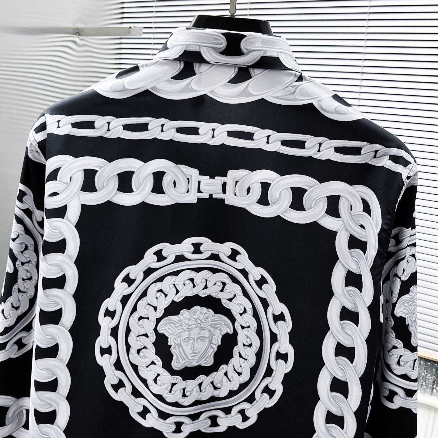 Versace Black Medusa Chains Silk Shirt - DopestKickz