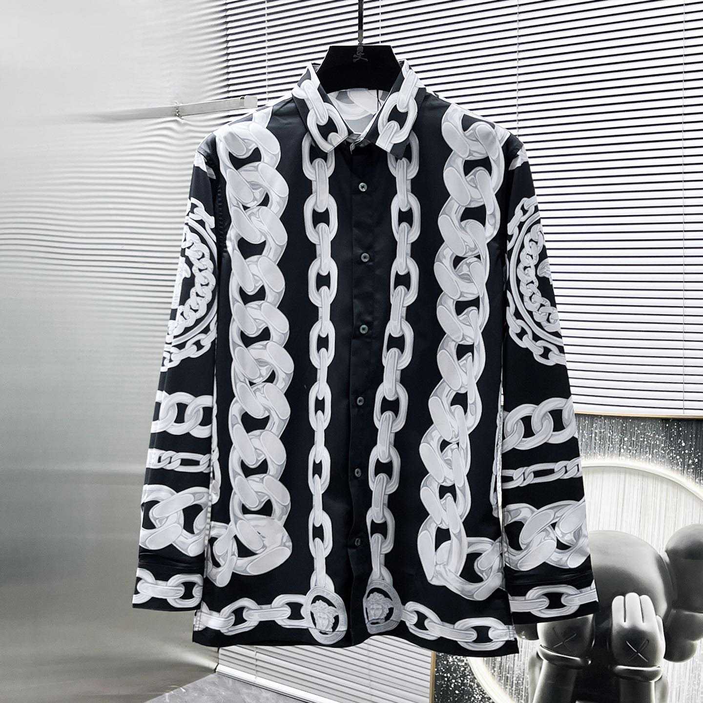 Versace Black Medusa Chains Silk Shirt - DopestKickz