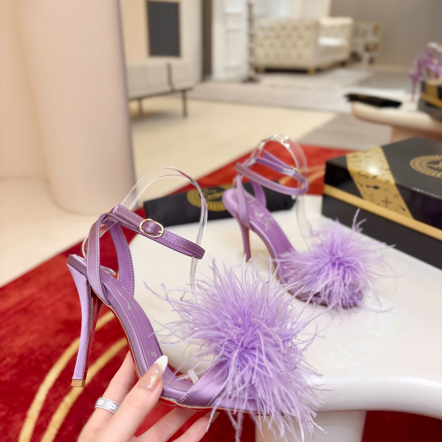 Christian Louboutin Miss Z Poupi 100 mm Strappy Sandals Crepe satin Rhapsody - DopestKickz
