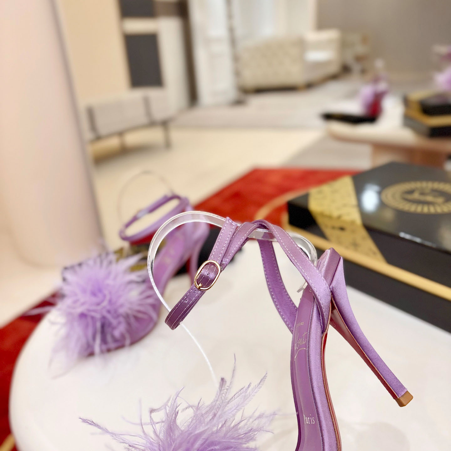 Christian Louboutin Miss Z Poupi 100 mm Strappy Sandals Crepe satin Rhapsody - DopestKickz