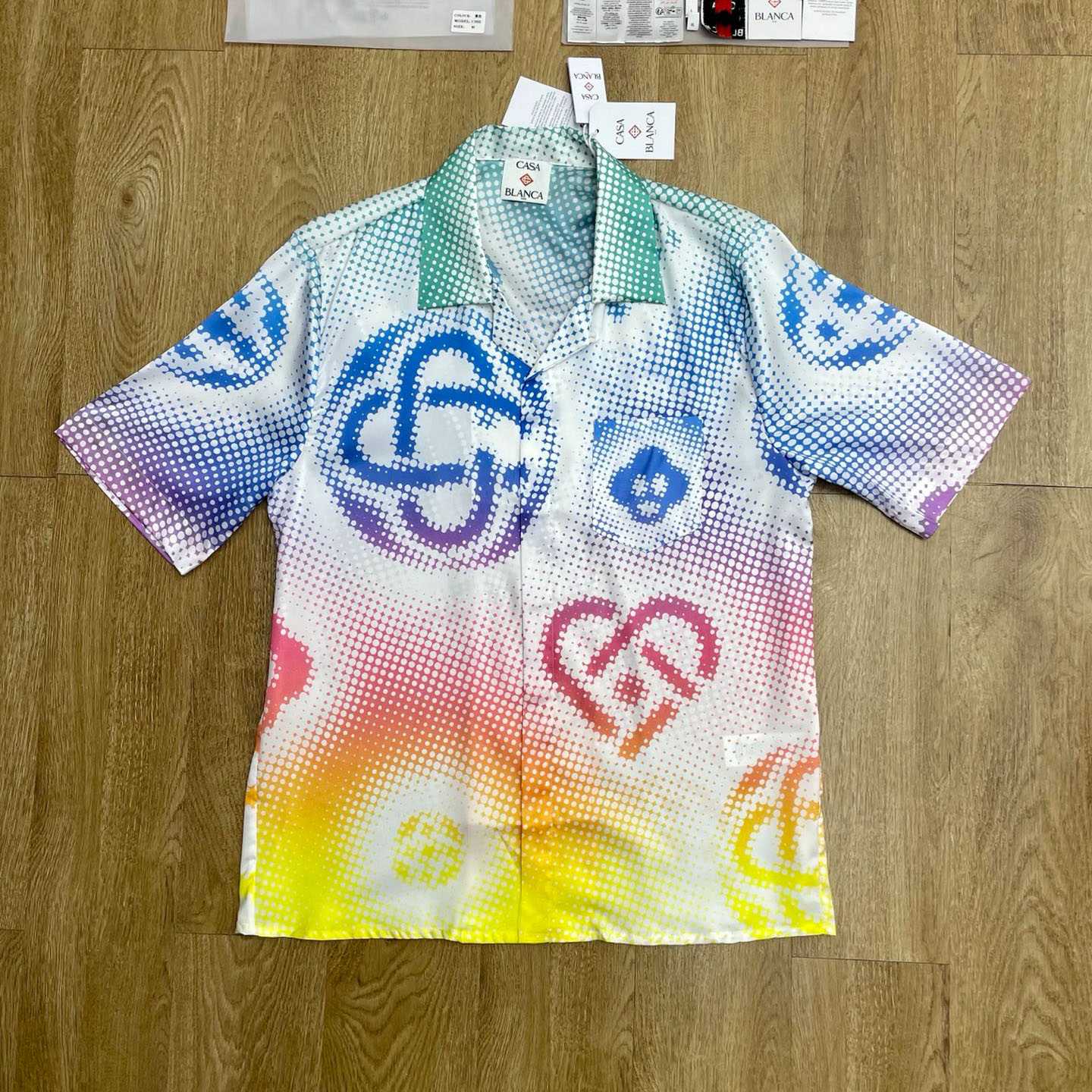 Casablanca Halftone Logo Short Sleeve Silk Shirt CA3577 - DopestKickz