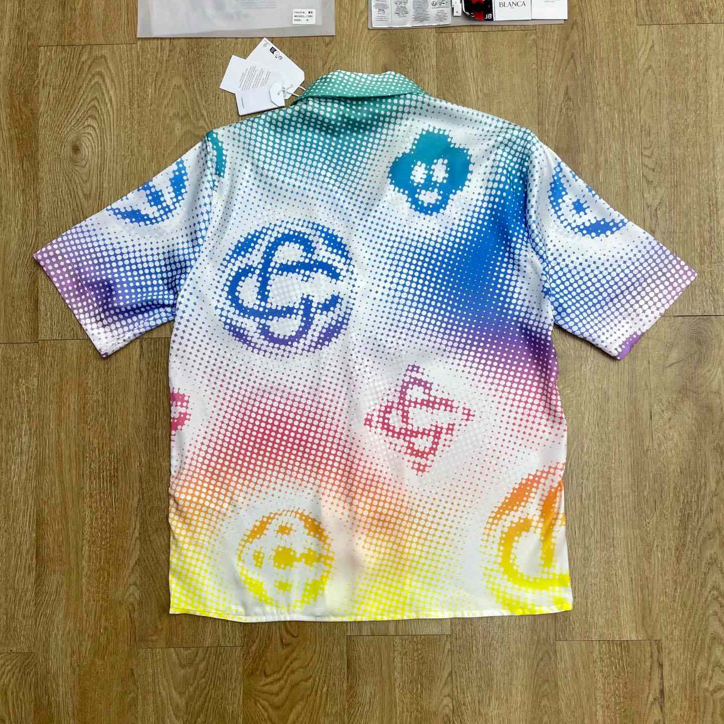 Casablanca Halftone Logo Short Sleeve Silk Shirt CA3577 - DopestKickz