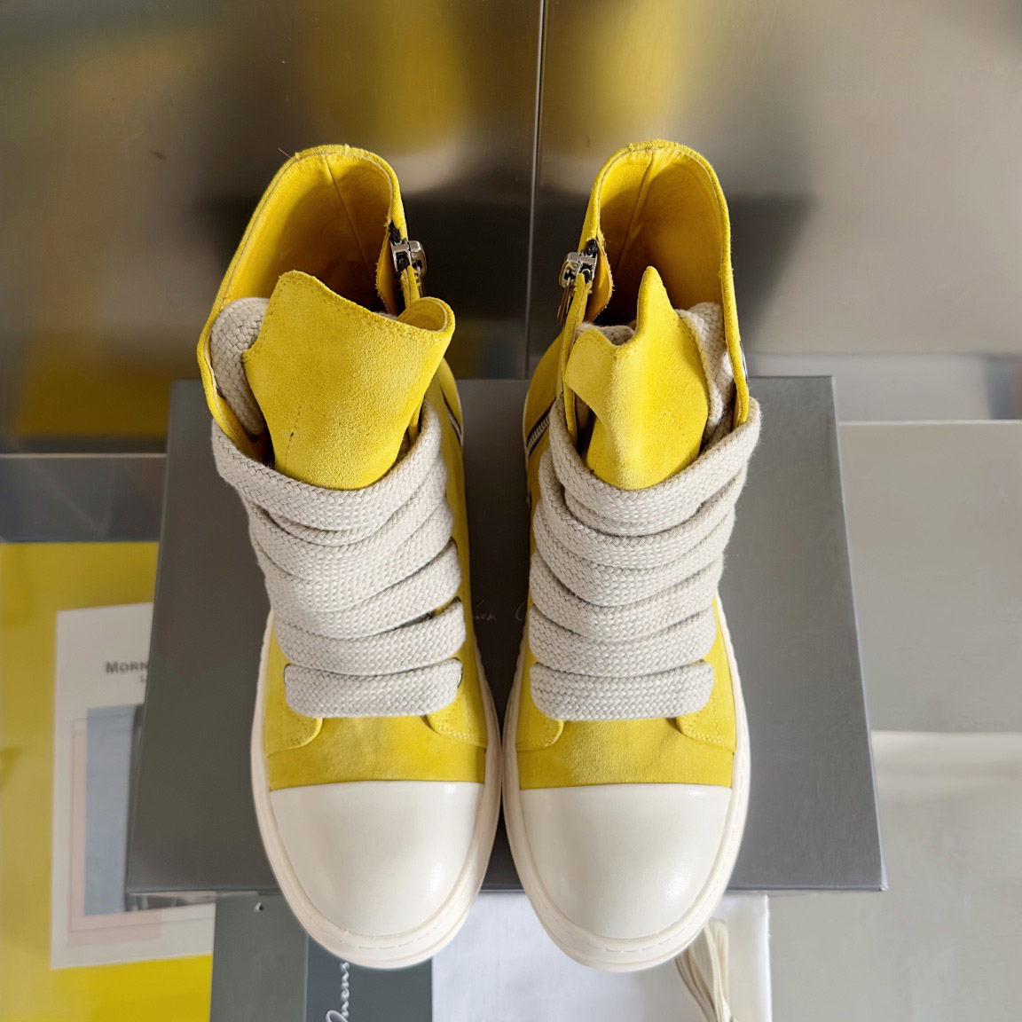 Rick Owens Yellow High Sneakers - DopestKickz