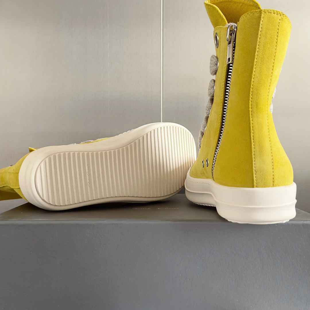 Rick Owens Yellow High Sneakers - DopestKickz