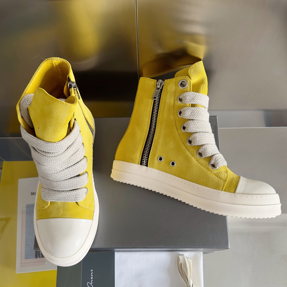 Rick Owens Yellow High Sneakers - DopestKickz