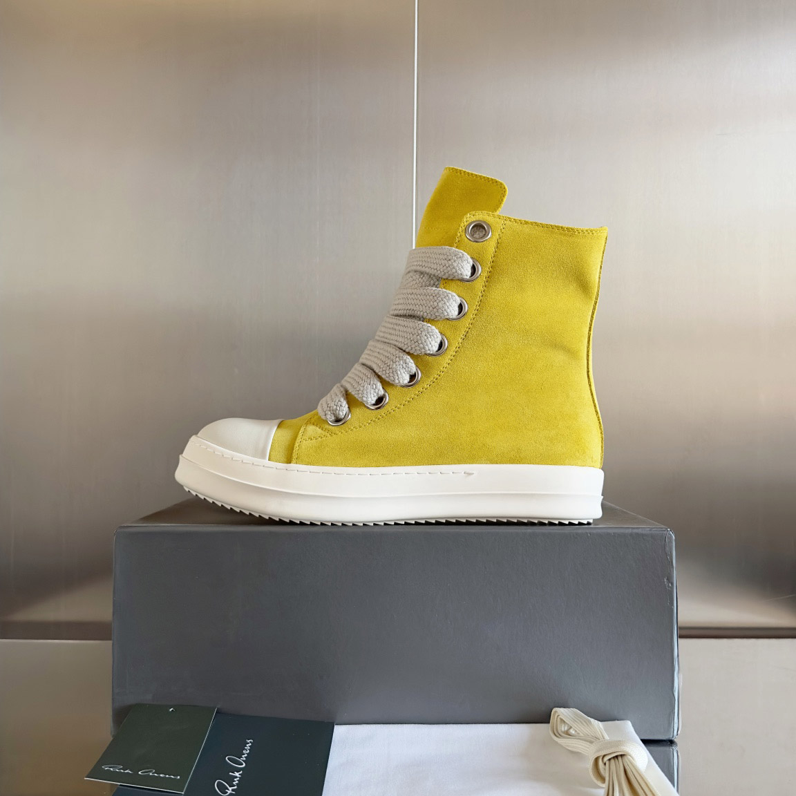 Rick Owens Yellow High Sneakers - DopestKickz