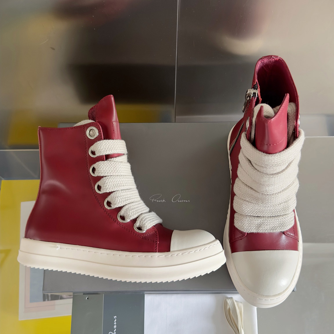 Rick Owens Red Porterville Jumbolaced Sneakers - DopestKickz