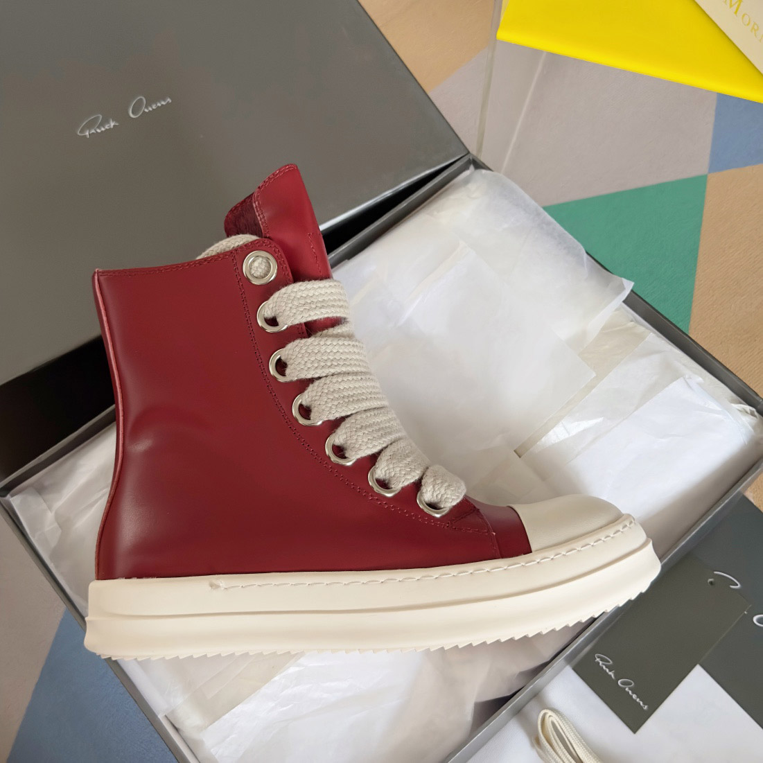 Rick Owens Red Porterville Jumbolaced Sneakers - DopestKickz