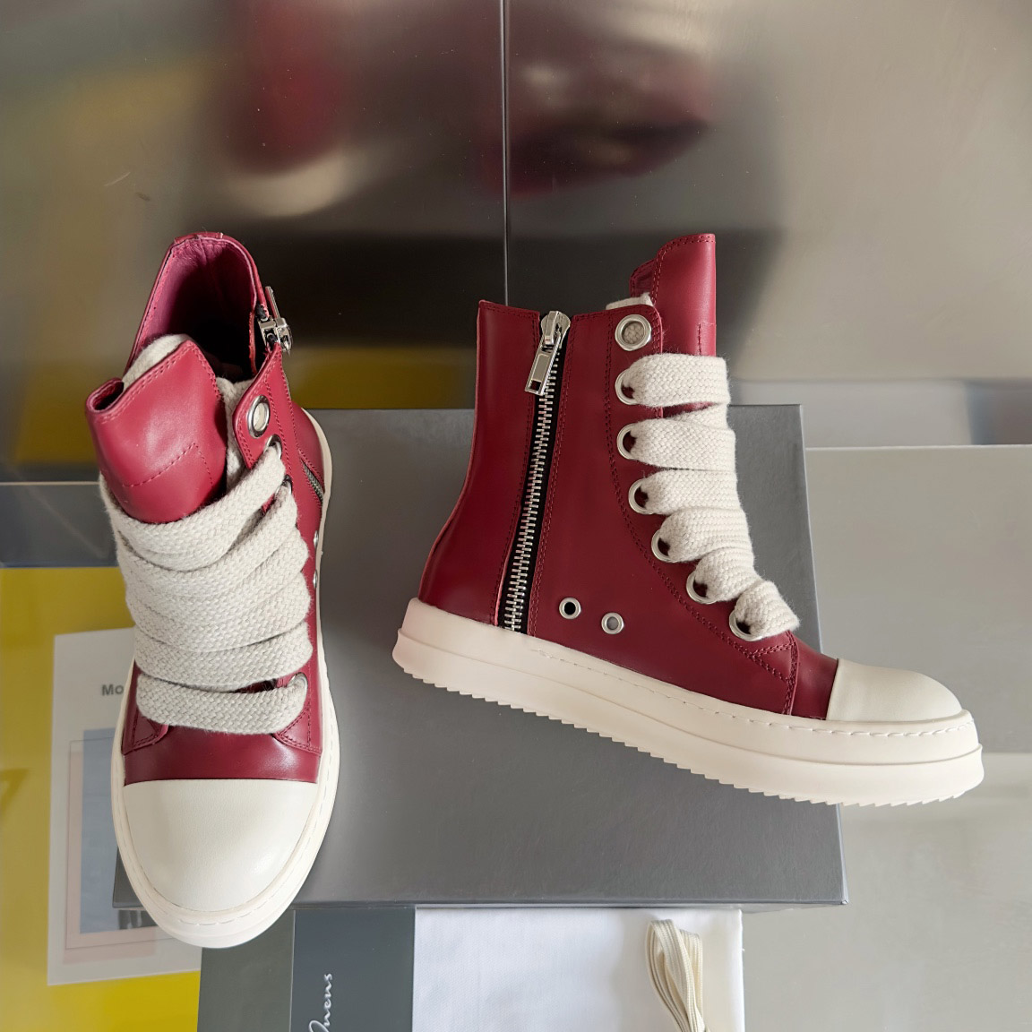 Rick Owens Red Porterville Jumbolaced Sneakers - DopestKickz