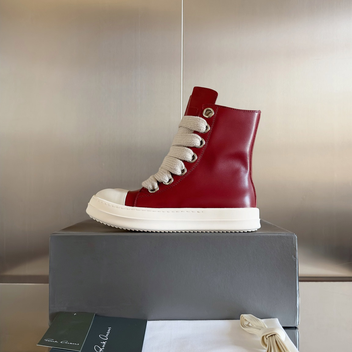 Rick Owens Red Porterville Jumbolaced Sneakers - DopestKickz