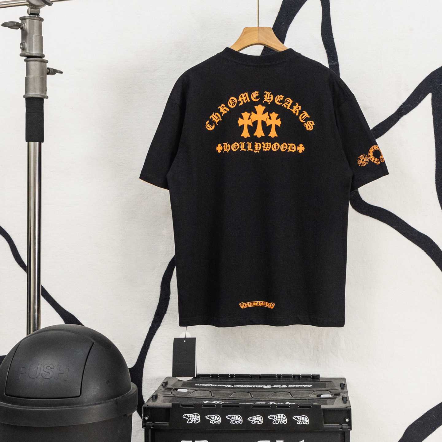 Chrome Hearts Triple Cross Hollywood Pocket Tee 'Black/Orange' - DopestKickz