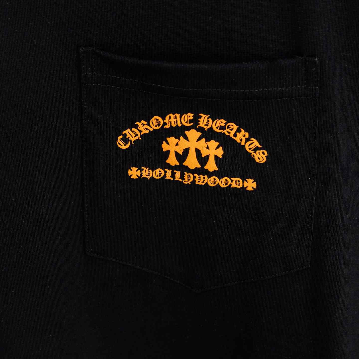 Chrome Hearts Triple Cross Hollywood Pocket Tee 'Black/Orange' - DopestKickz